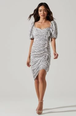 Emma Floral Puff Sleeve Ruched Midi Dress