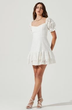 Roseville Pointelle Puff Sleeve Mini Dress