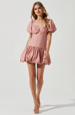 Syah Puff Sleeve Bubble Hem Mini Dress