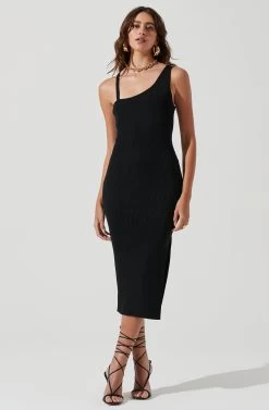 Romi Asymmetrical Neck Bodycon Midi Dress
