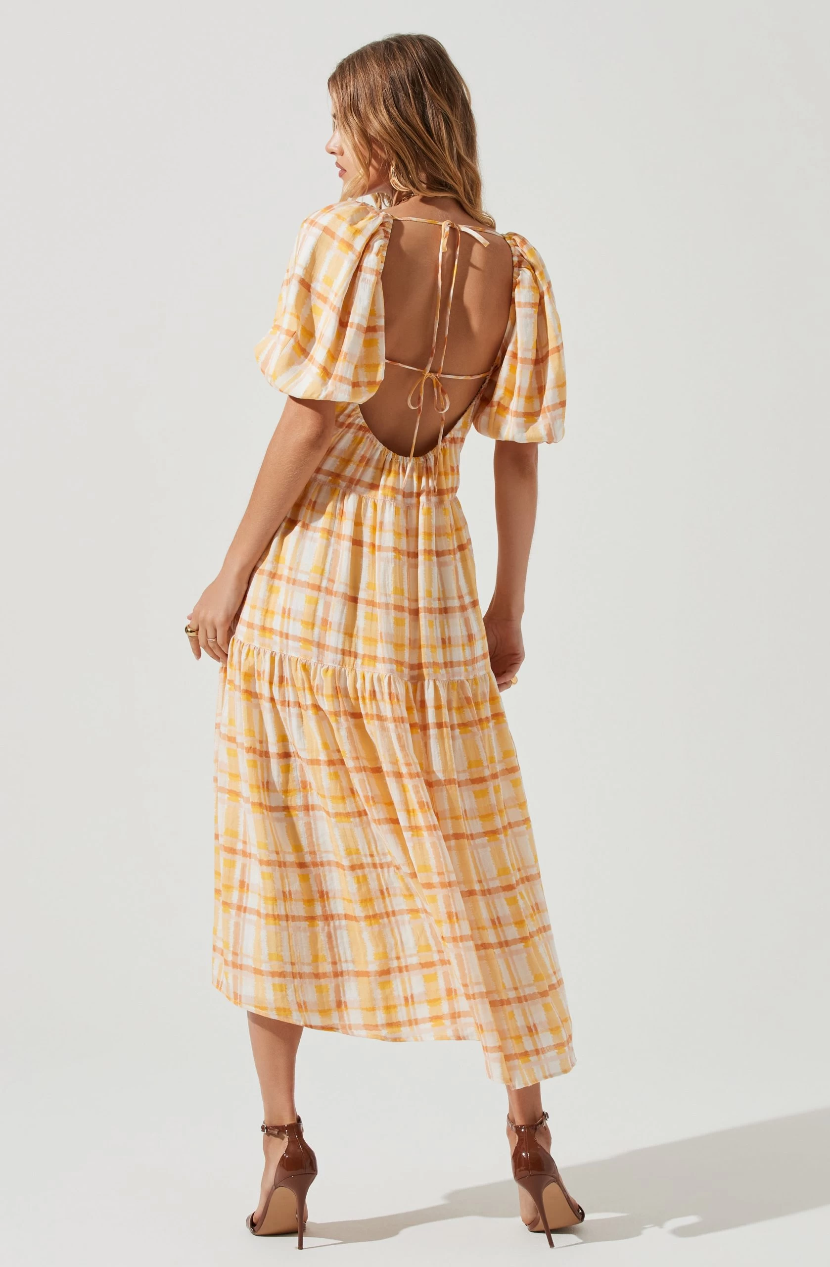 Ilana Plaid Puff Sleeve Tiered Midi Dress - Image 4