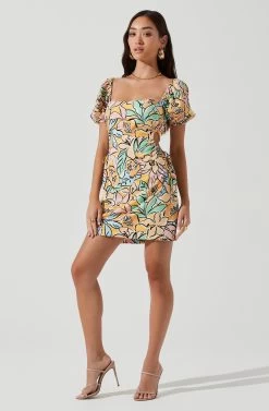 Talula Tropical Print Puff Sleeve Mini Dress