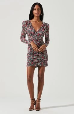 Bristol Floral Ruched Long Sleeve Mini Dress