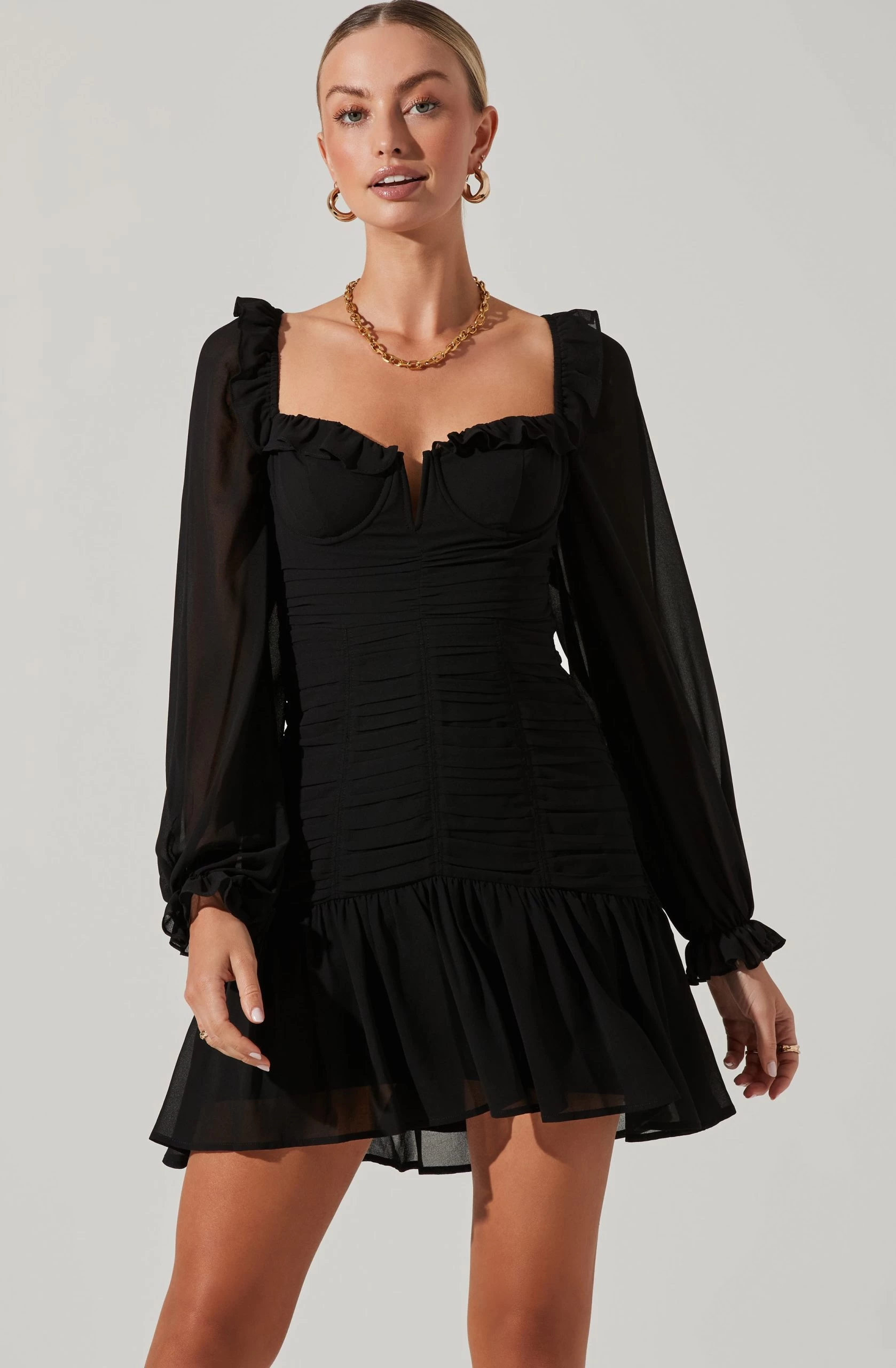 Carmella Sweetheart Ruched Long Sleeve Mini Dress - Image 2