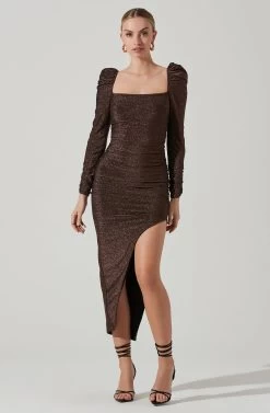 Vanozza Metallic Long Sleeve Midi Dress