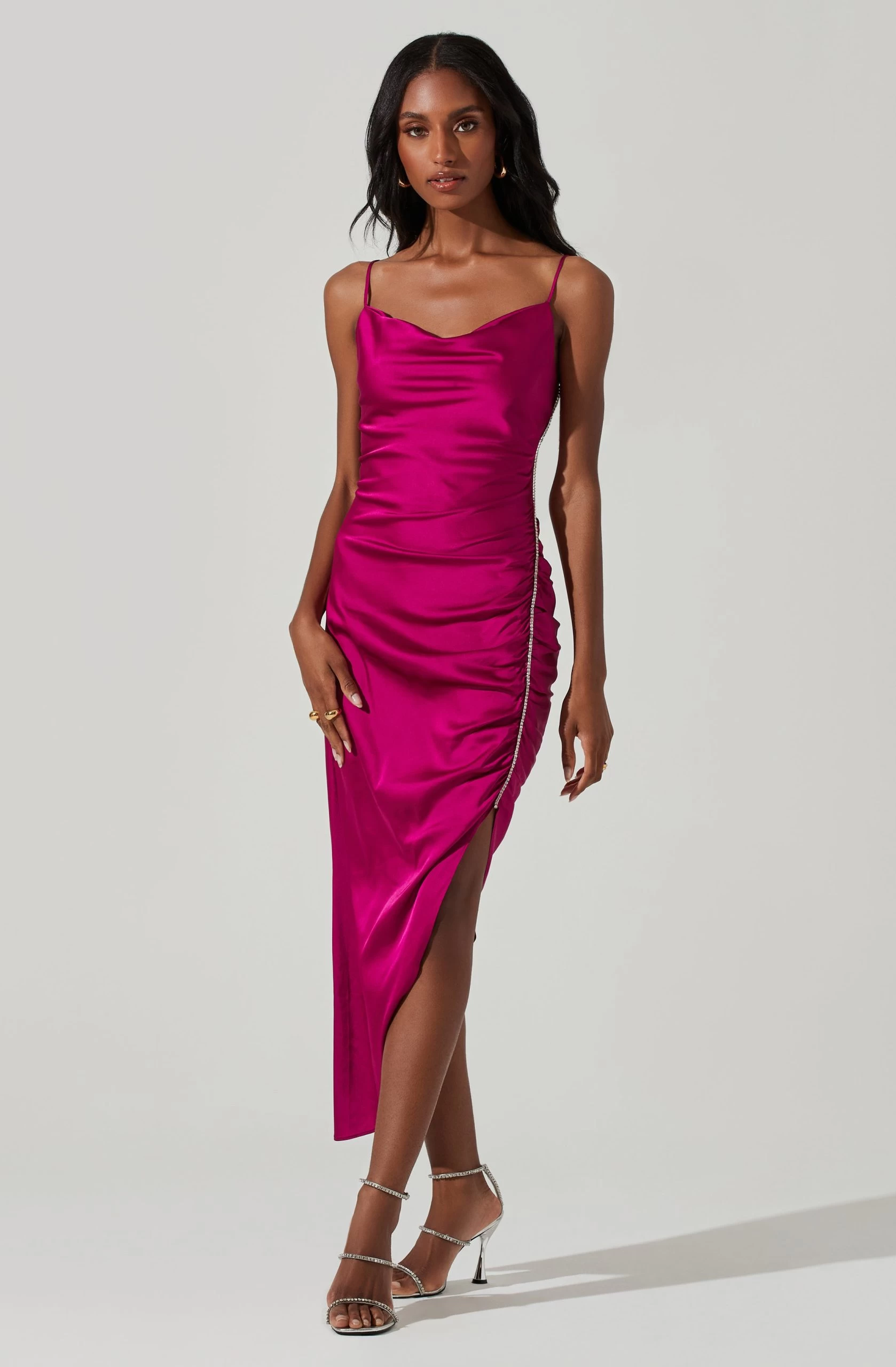Anika Satin Rhinestone Embellished Midi Dress - Image 10