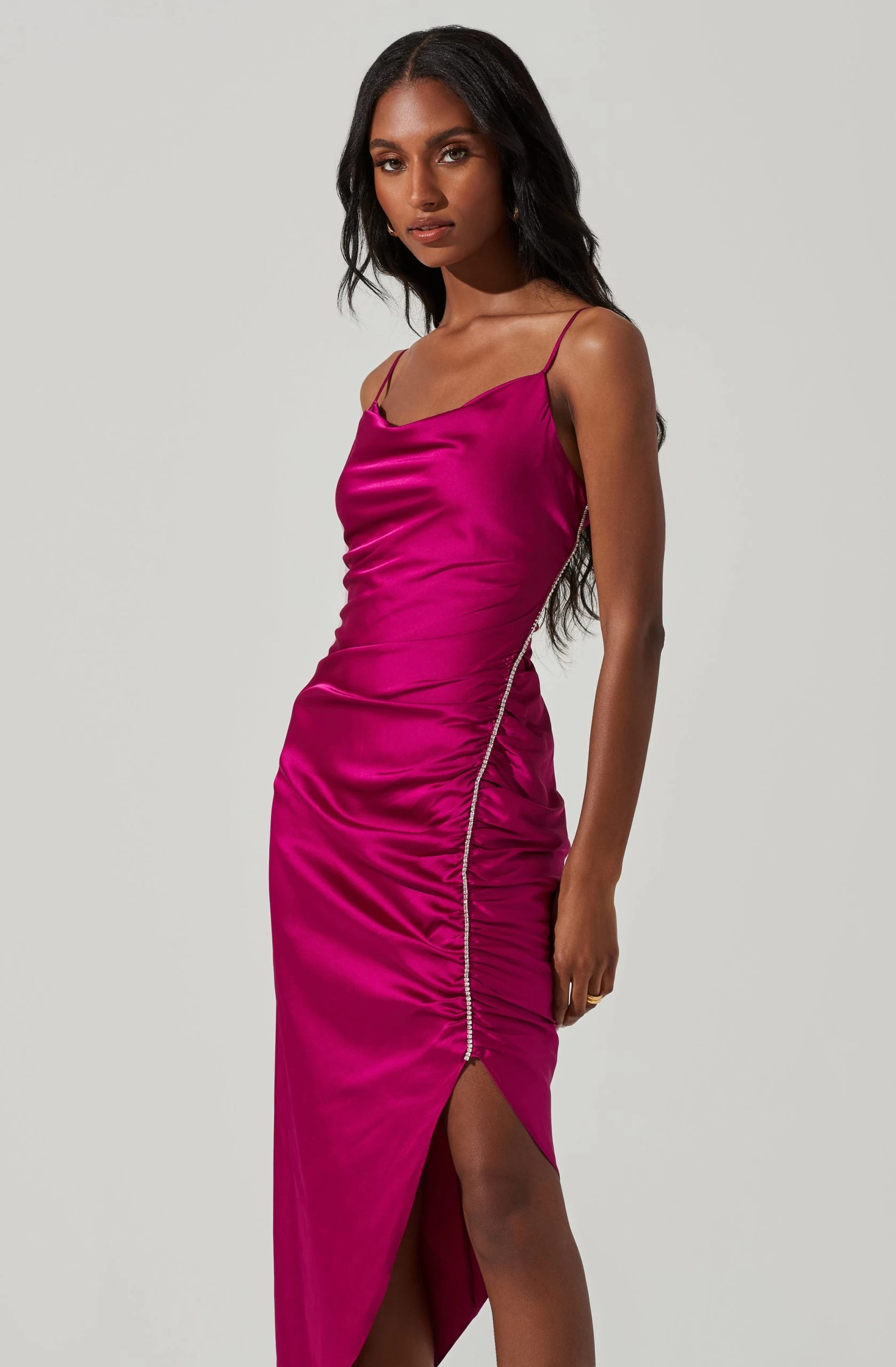 Anika Satin Rhinestone Embellished Midi Dress - Image 8