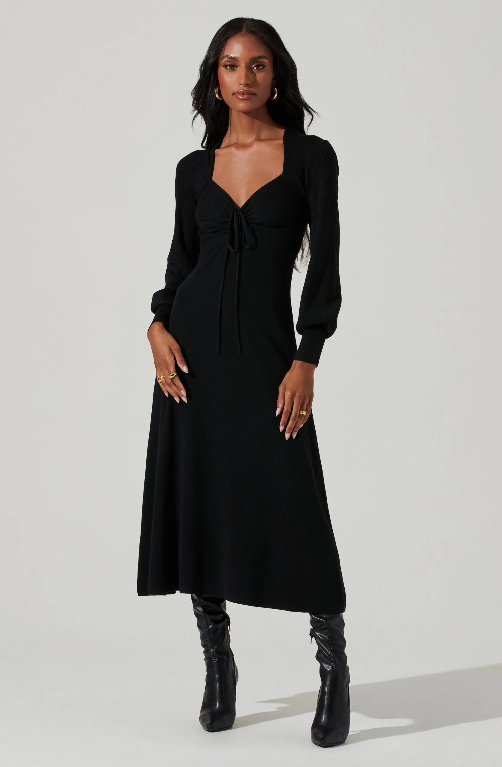 Genevieve Knit Sweetheart Long Sleeve Midi Dress - Image 3