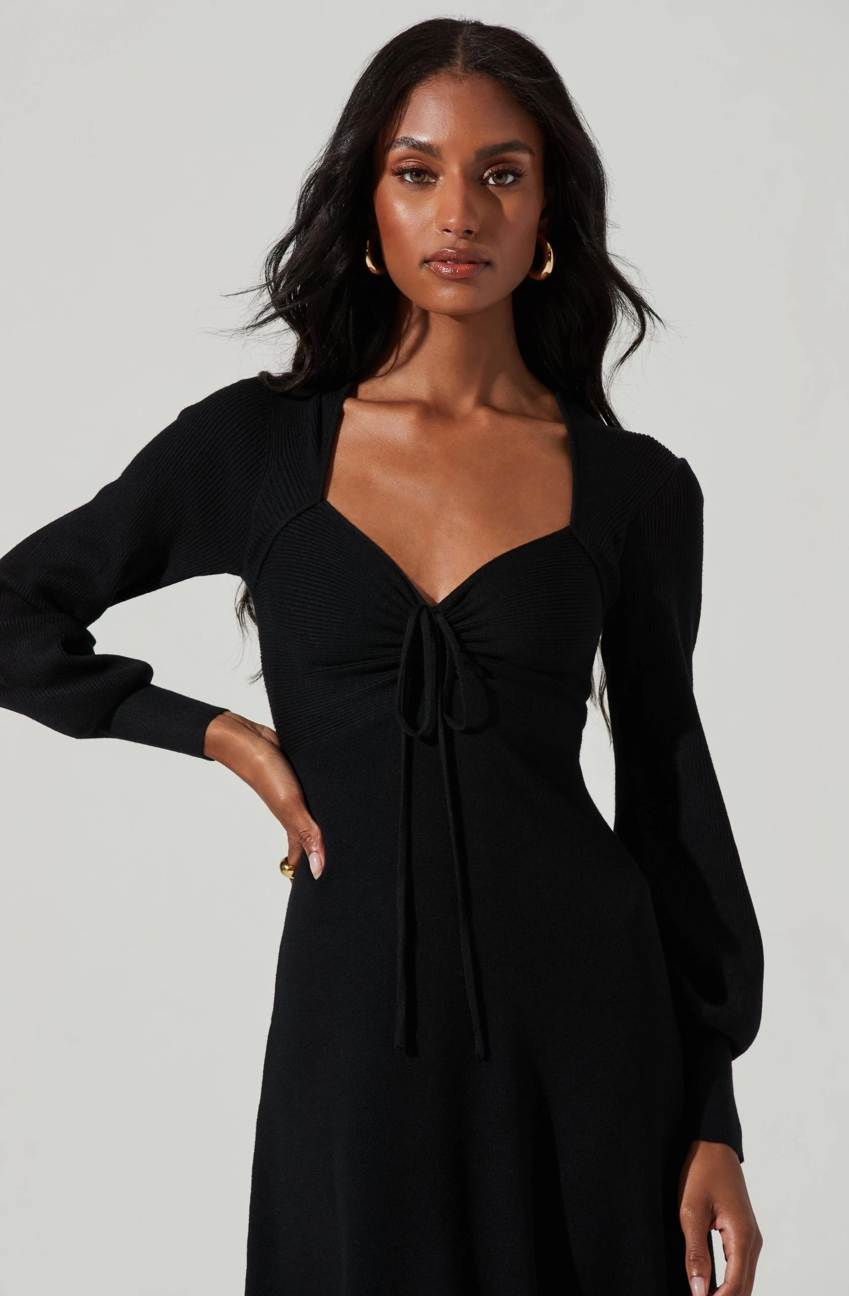 Genevieve Knit Sweetheart Long Sleeve Midi Dress - Image 2