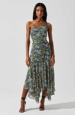 Malvina One Shoulder Floral Midi Dress