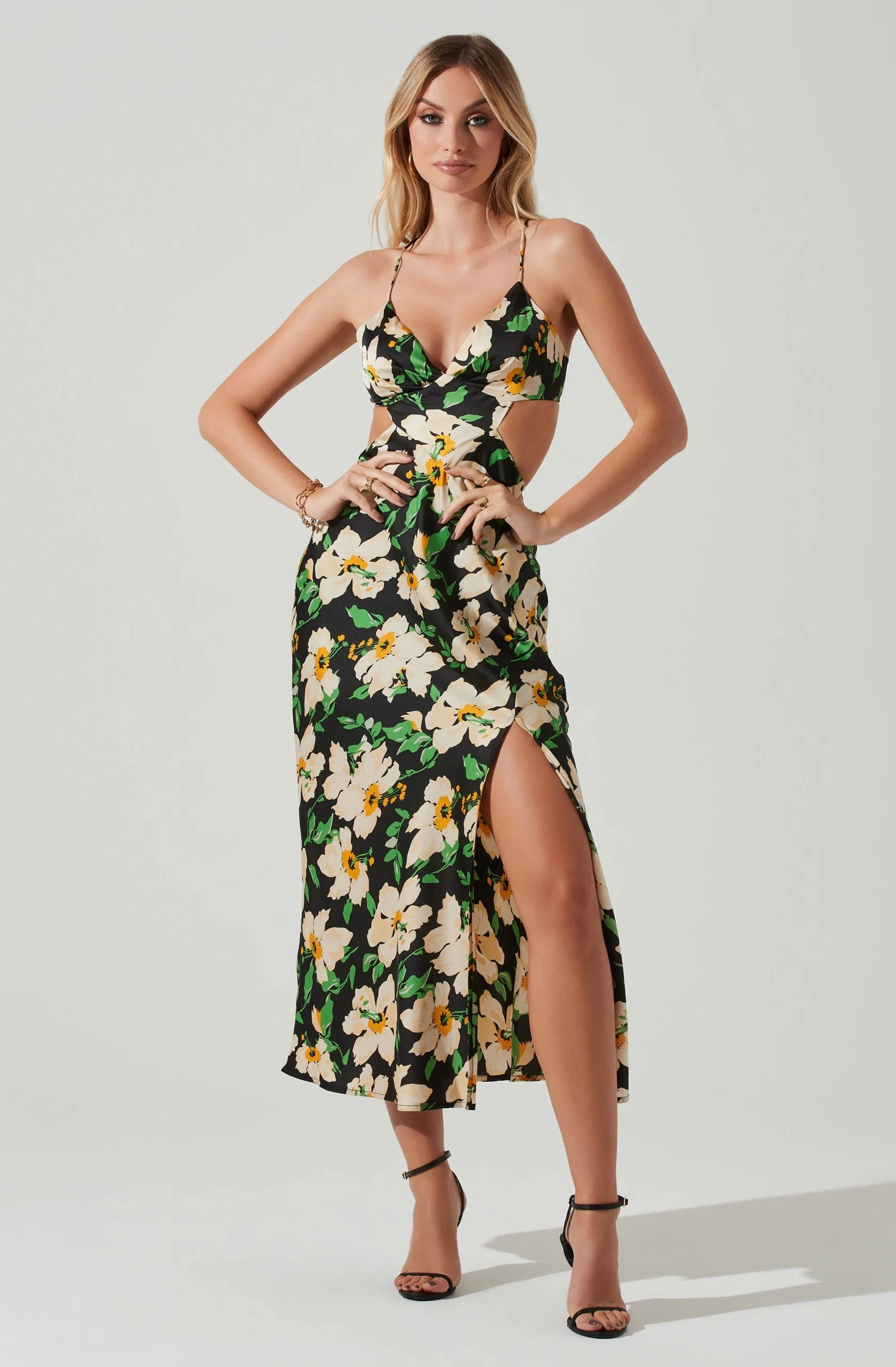 Norelle Satin Floral Midi Dress - Image 3