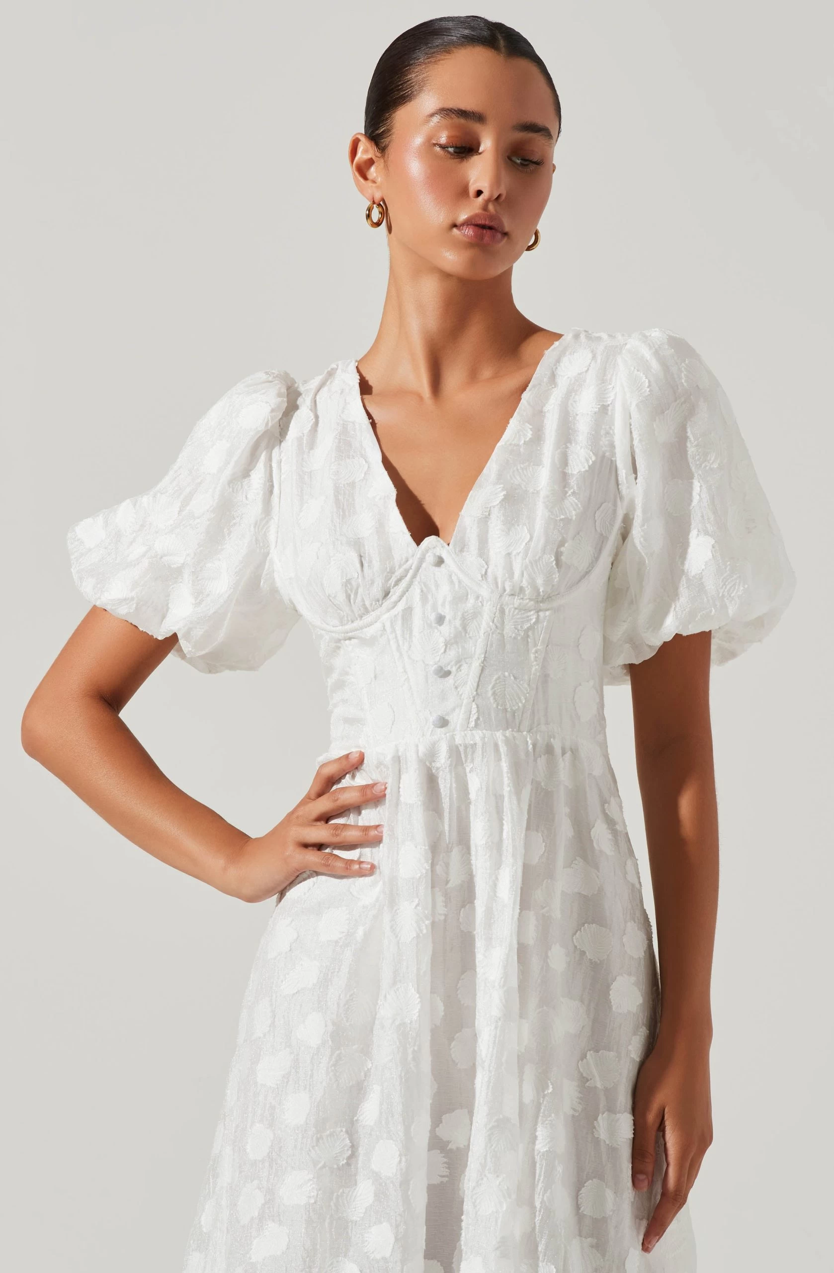 Sandy Polka Dot Puff Sleeve Midi Dress - Image 2