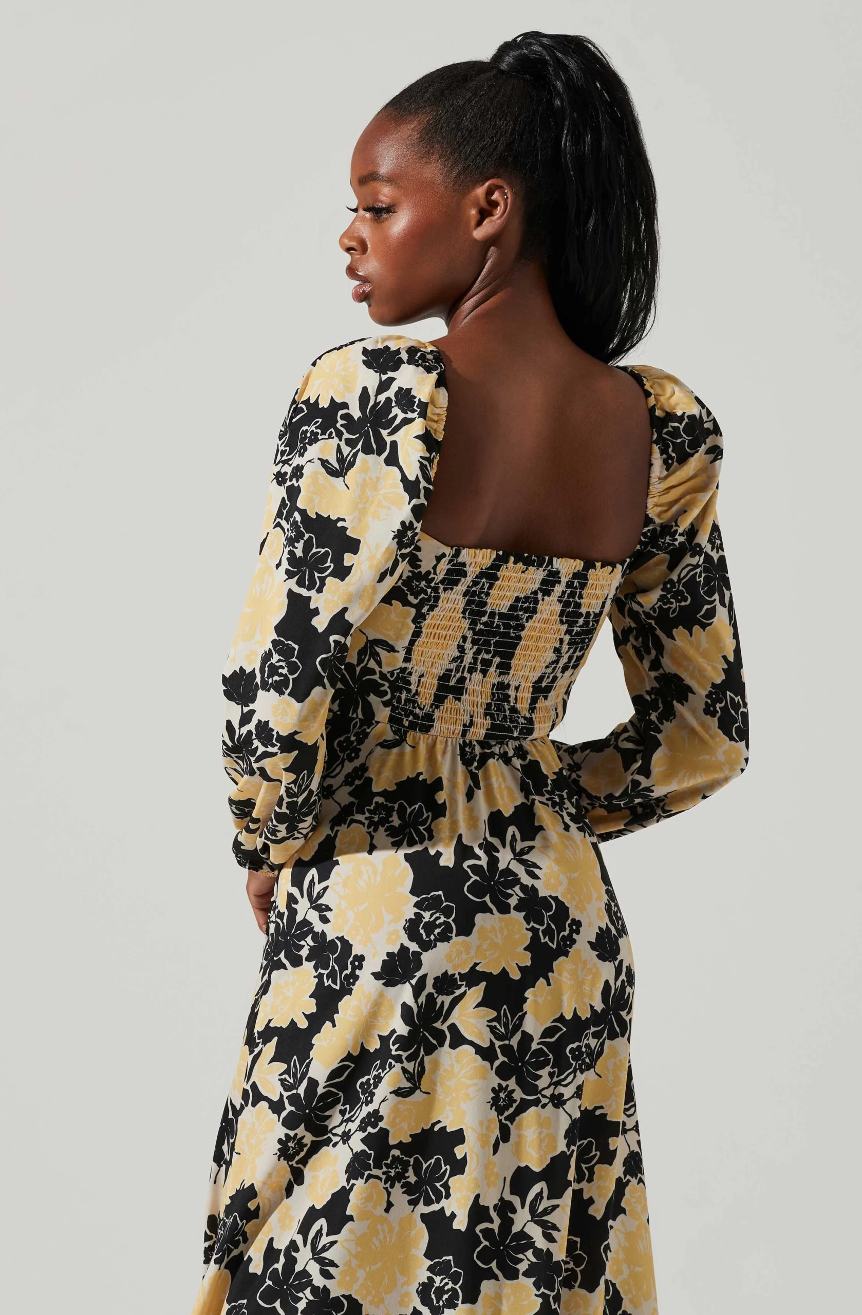 Hayden Floral Square Neck Tie Waist Midi Dress - Image 3