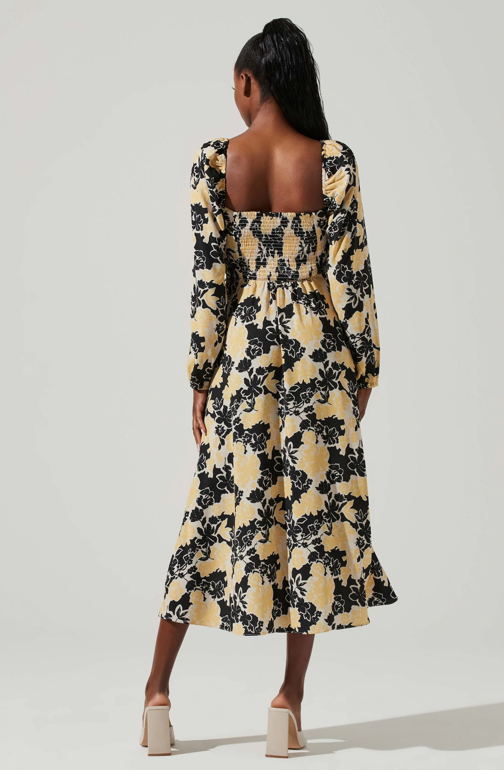 Hayden Floral Square Neck Tie Waist Midi Dress - Image 4