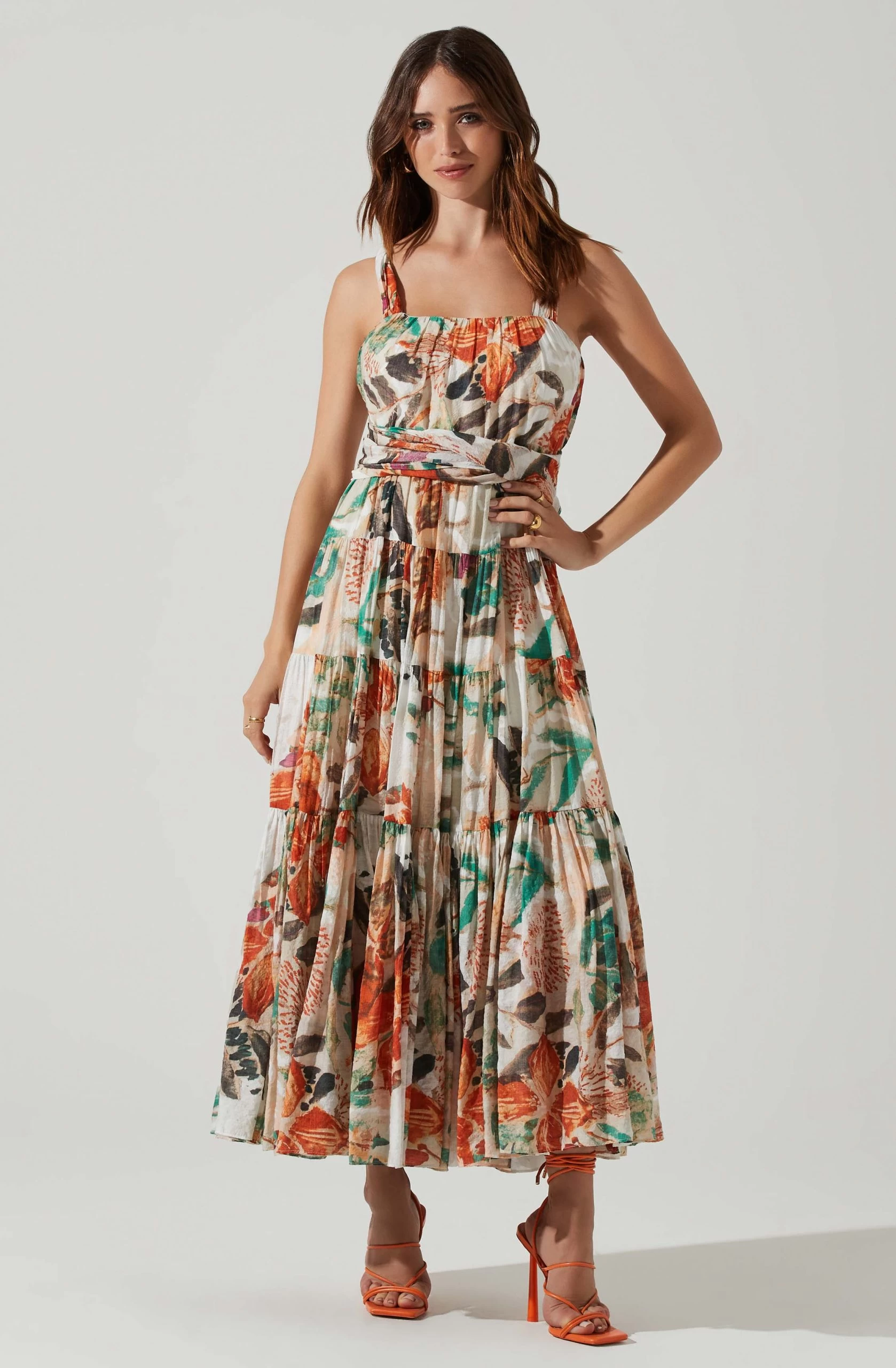 Almina Floral Pleated Midi Dress - Image 3
