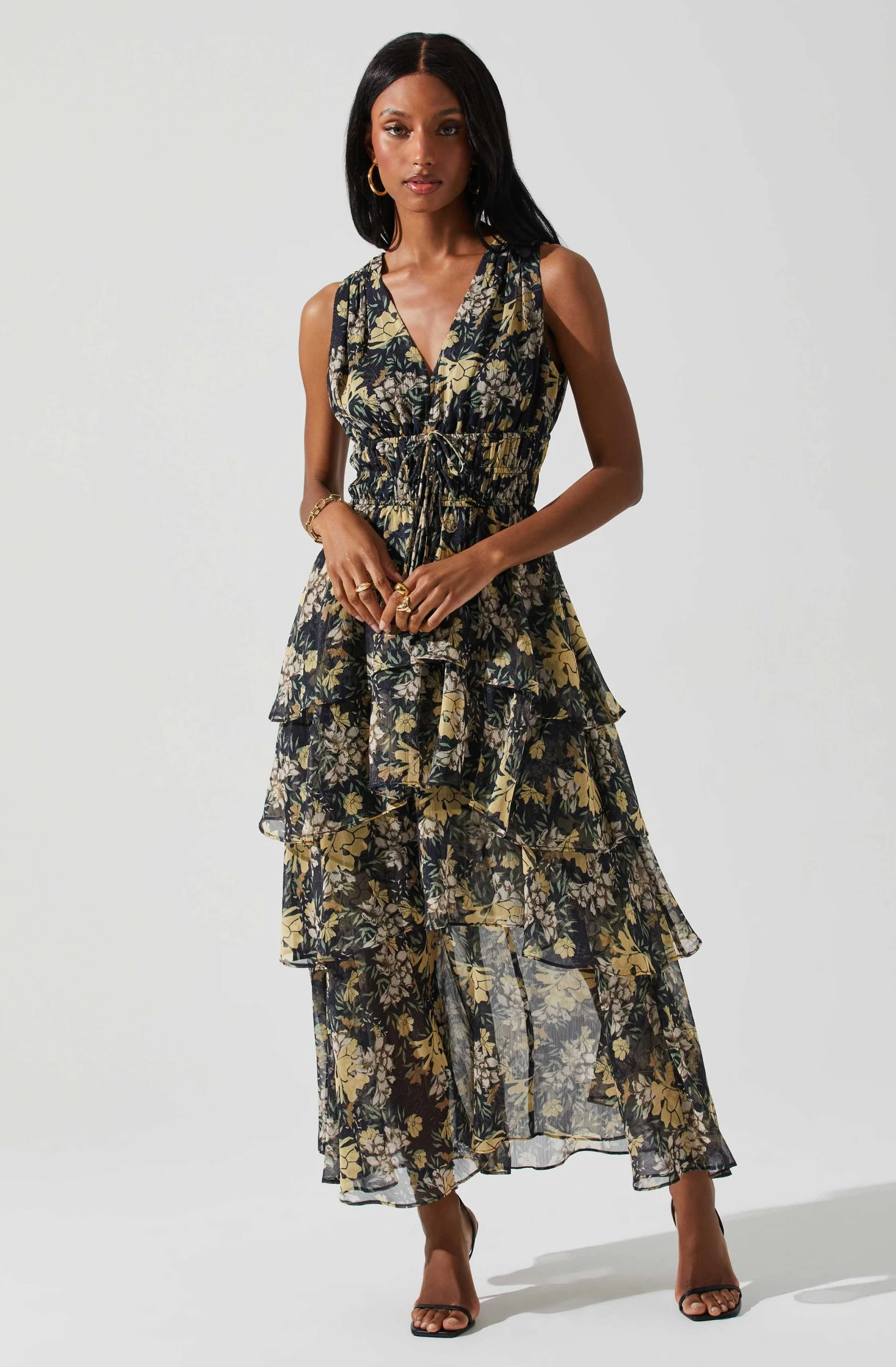 Kali Sleeveless Smocked Waist Floral Maxi Dress - Image 3