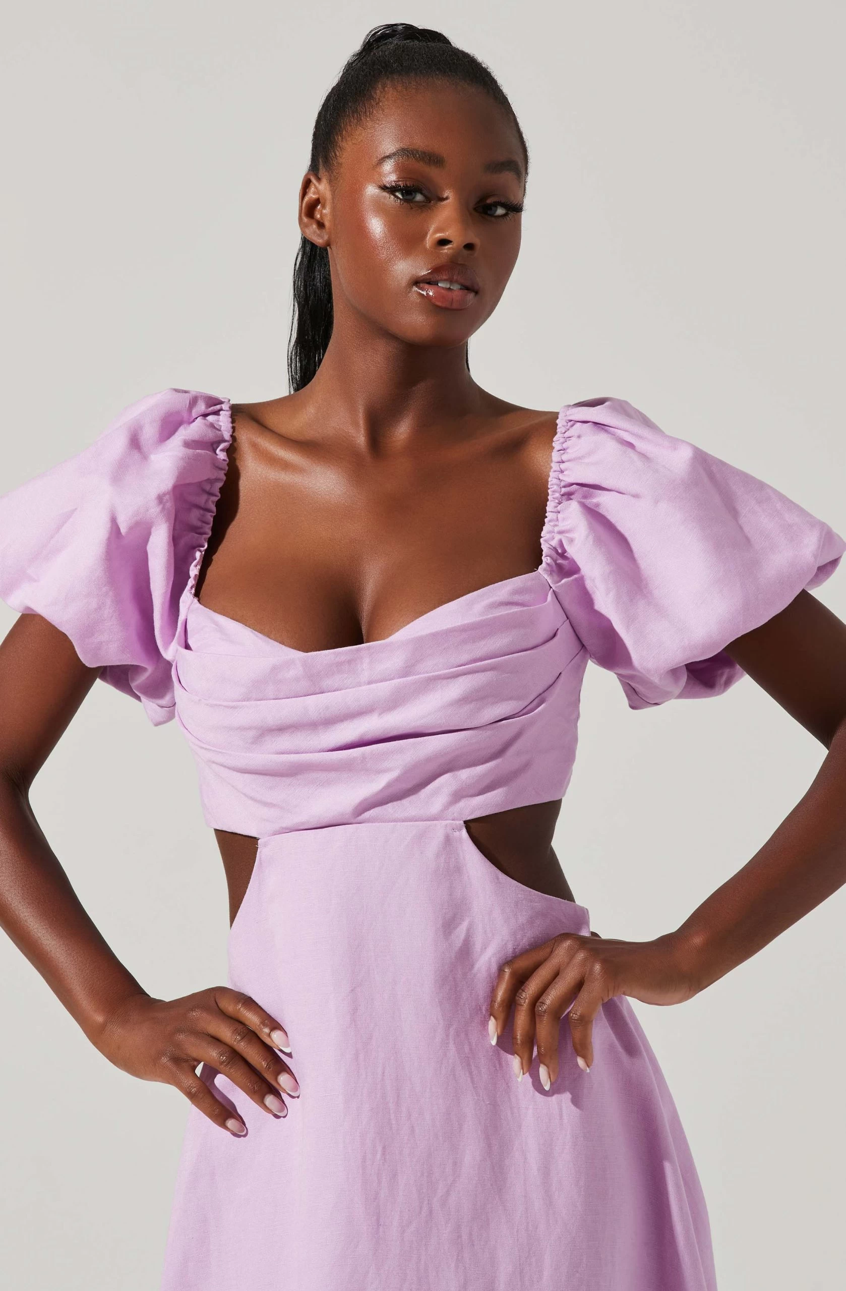 Winley Puff Sleeve Cutout Midi Dress - Image 12