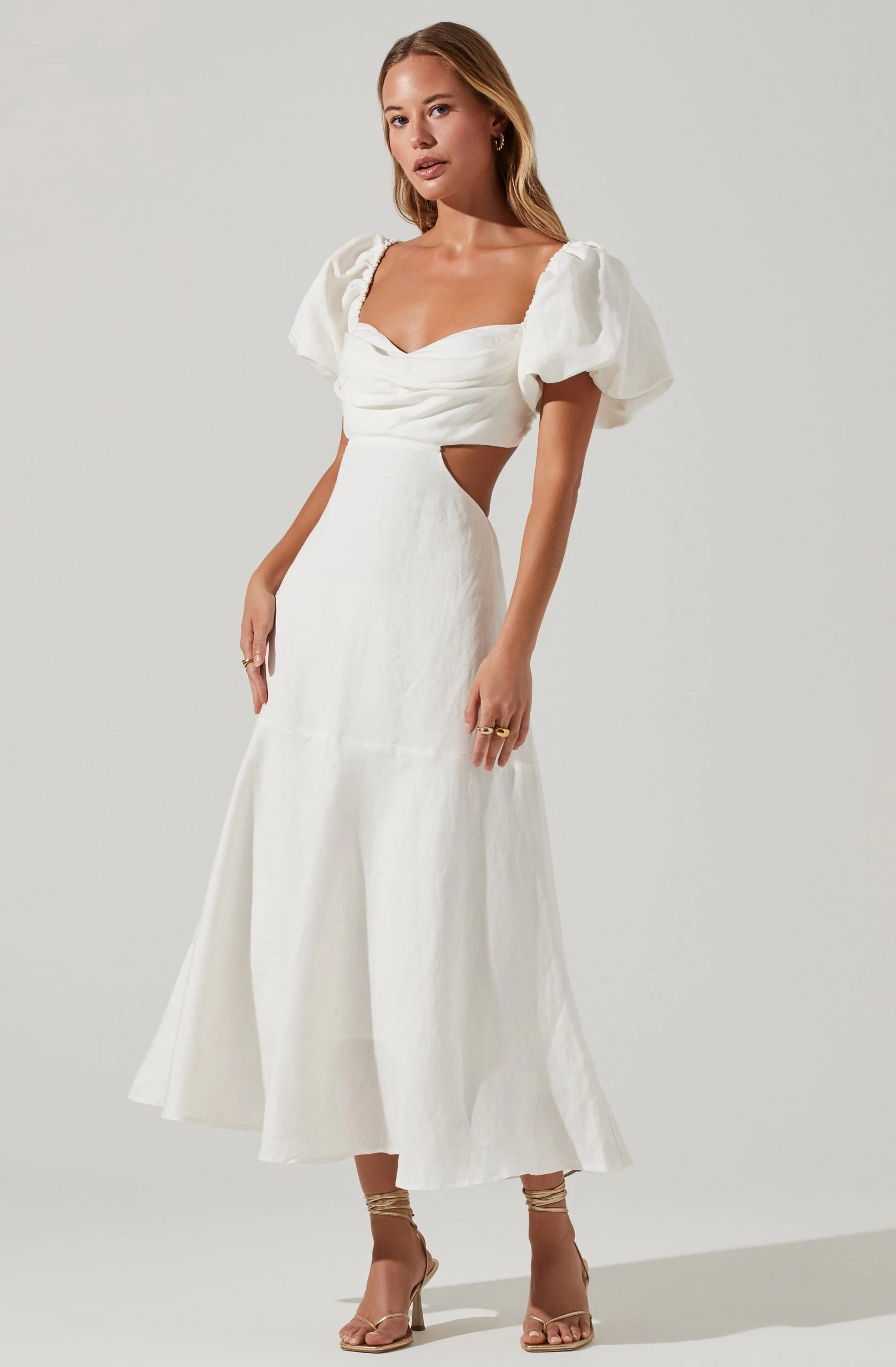 Winley Puff Sleeve Cutout Midi Dress - Image 3