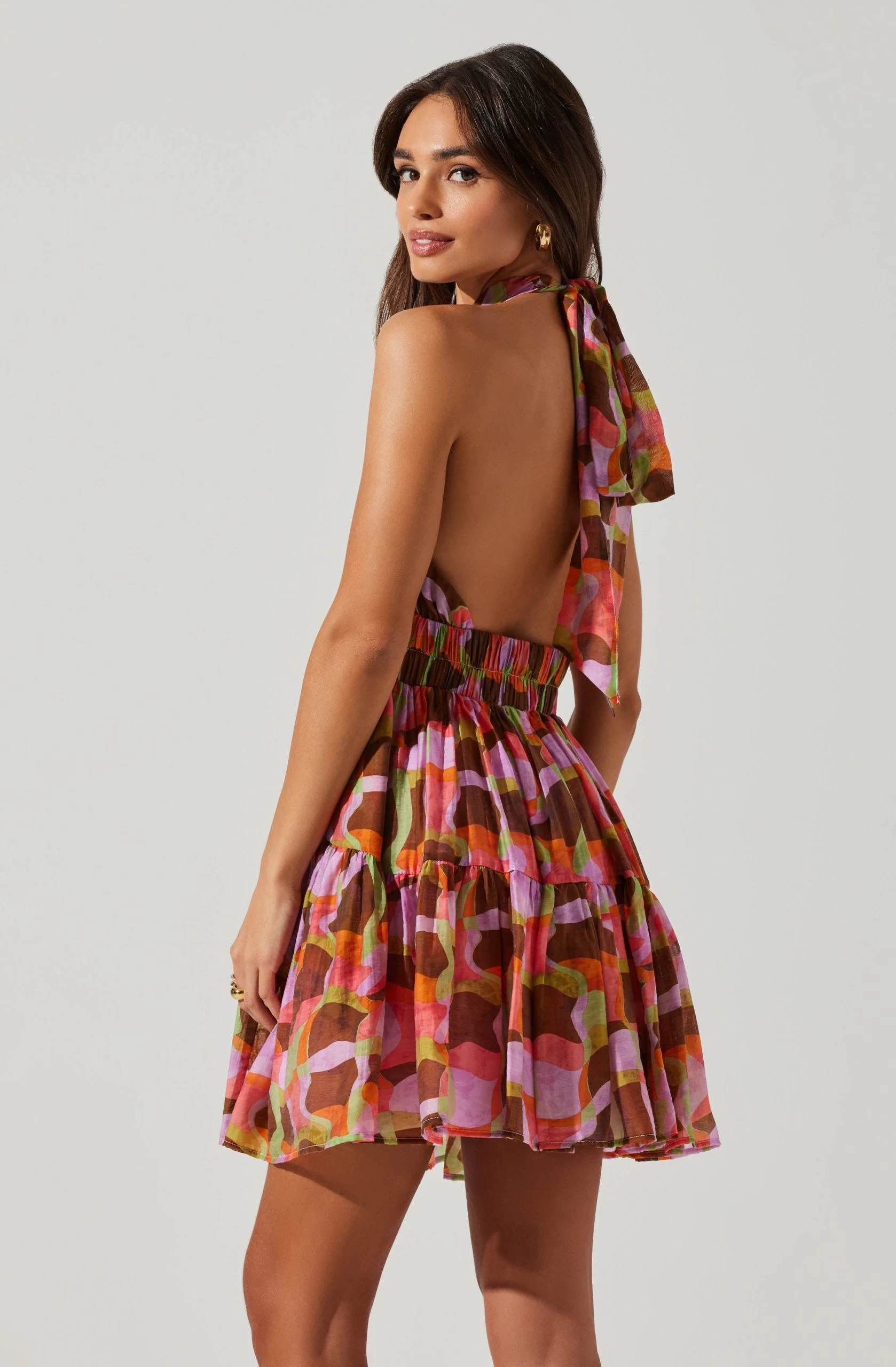 Joetta Abstract Print Halter Mini Dress - Image 3
