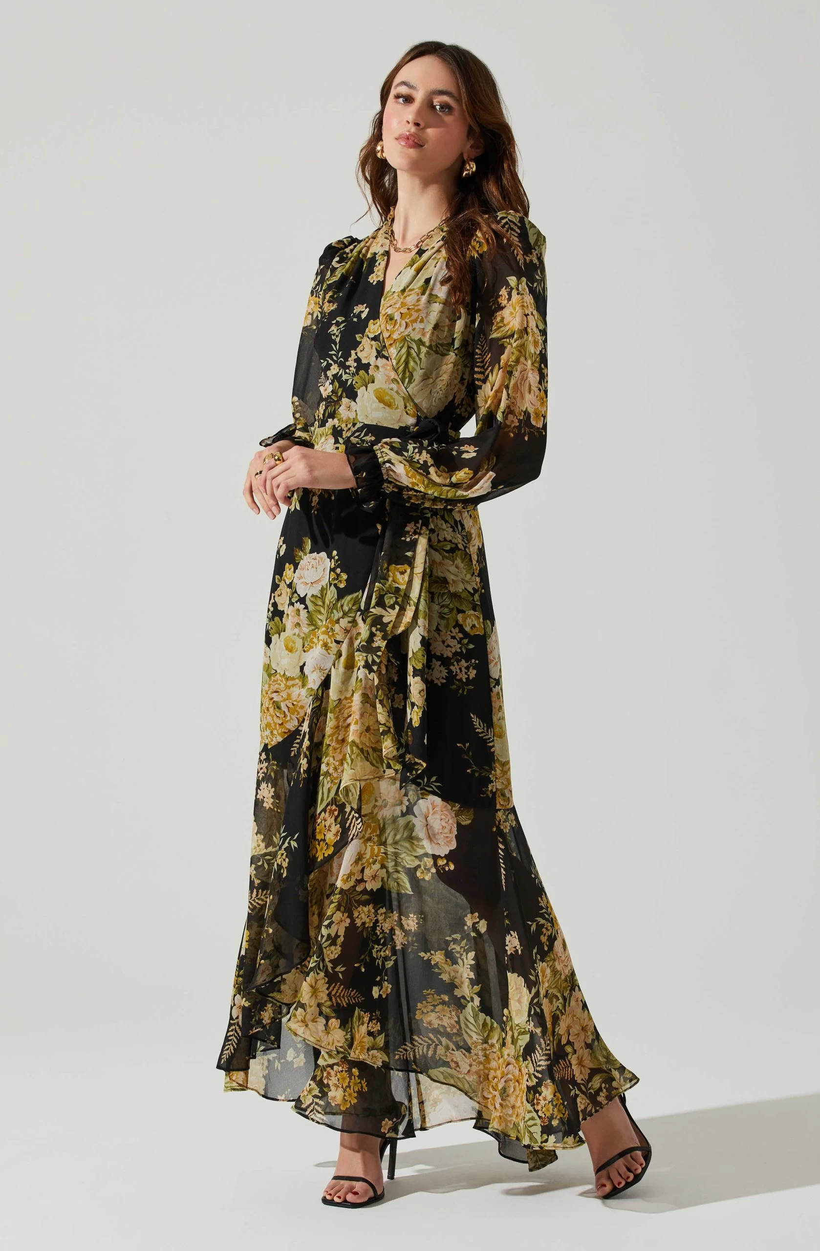 Kamila Long Sleeve Floral Wrap Maxi Dress - Image 3
