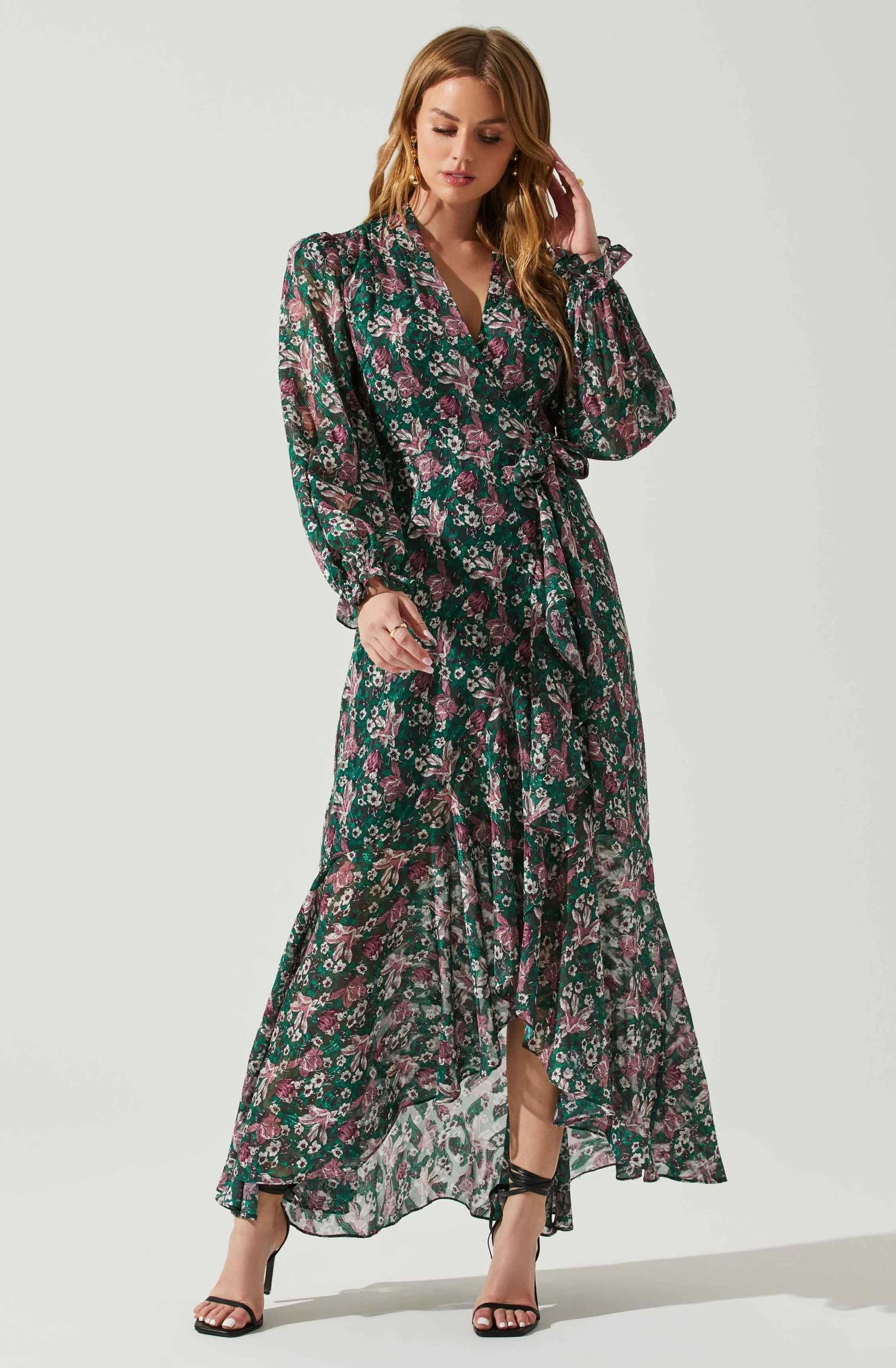 Kamila Long Sleeve Floral Wrap Maxi Dress - Image 9