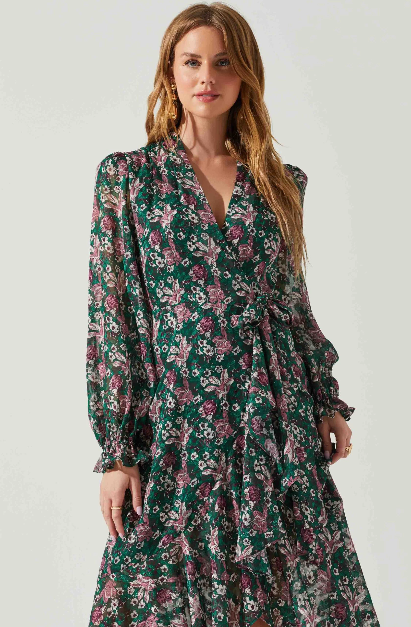 Kamila Long Sleeve Floral Wrap Maxi Dress - Image 10