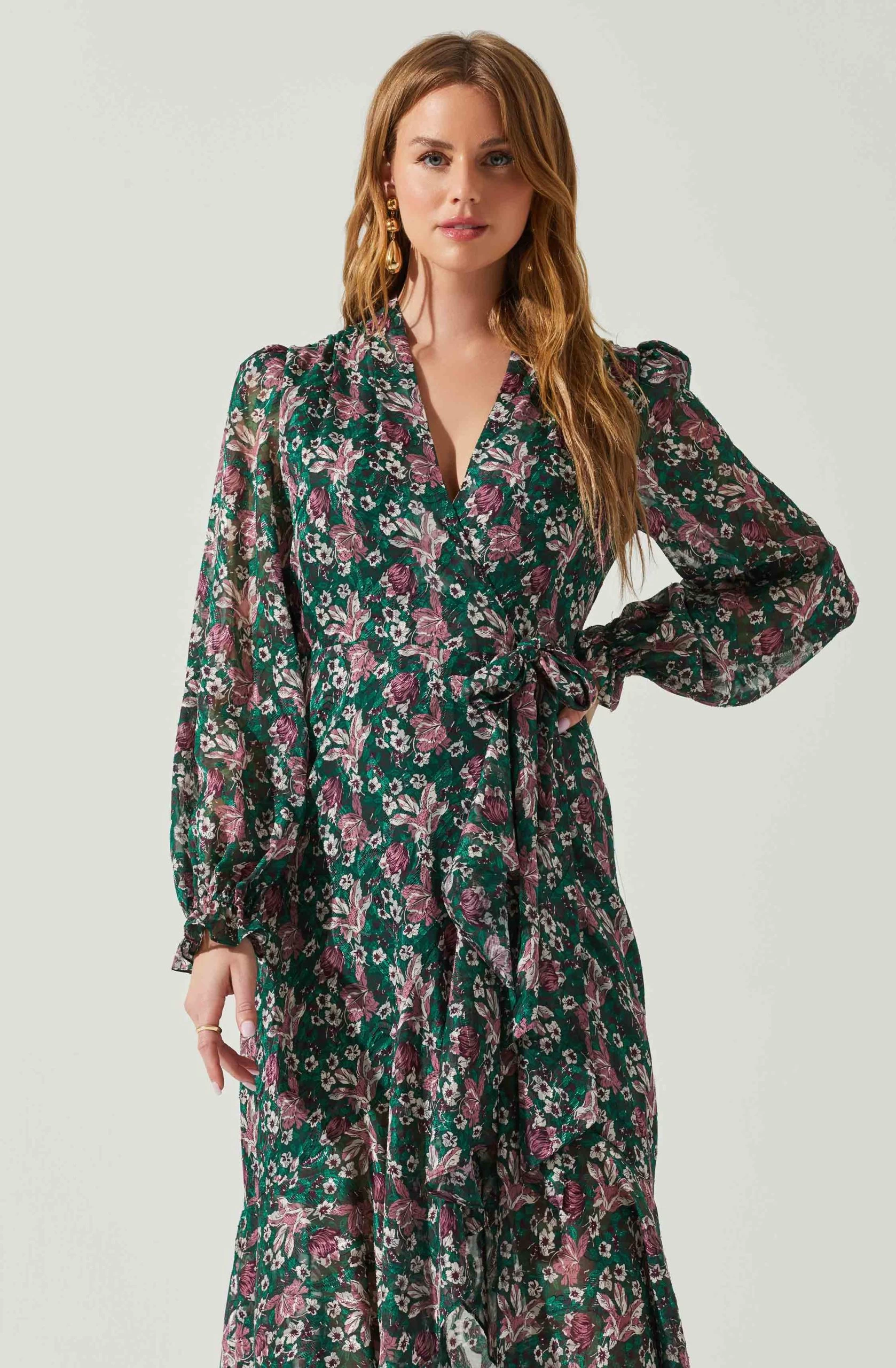 Kamila Long Sleeve Floral Wrap Maxi Dress - Image 8
