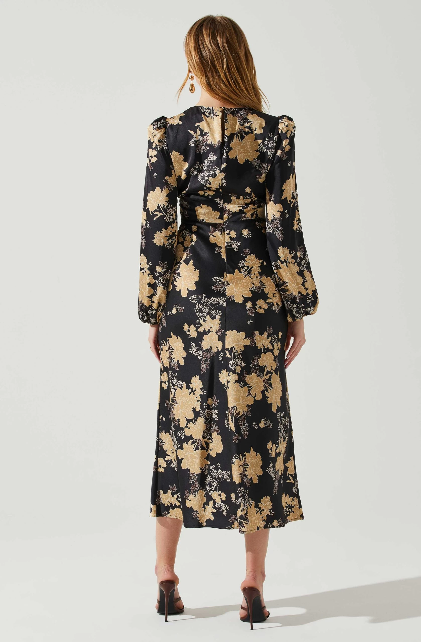Suzy Floral Satin Front Cutout Midi Dress - Image 6