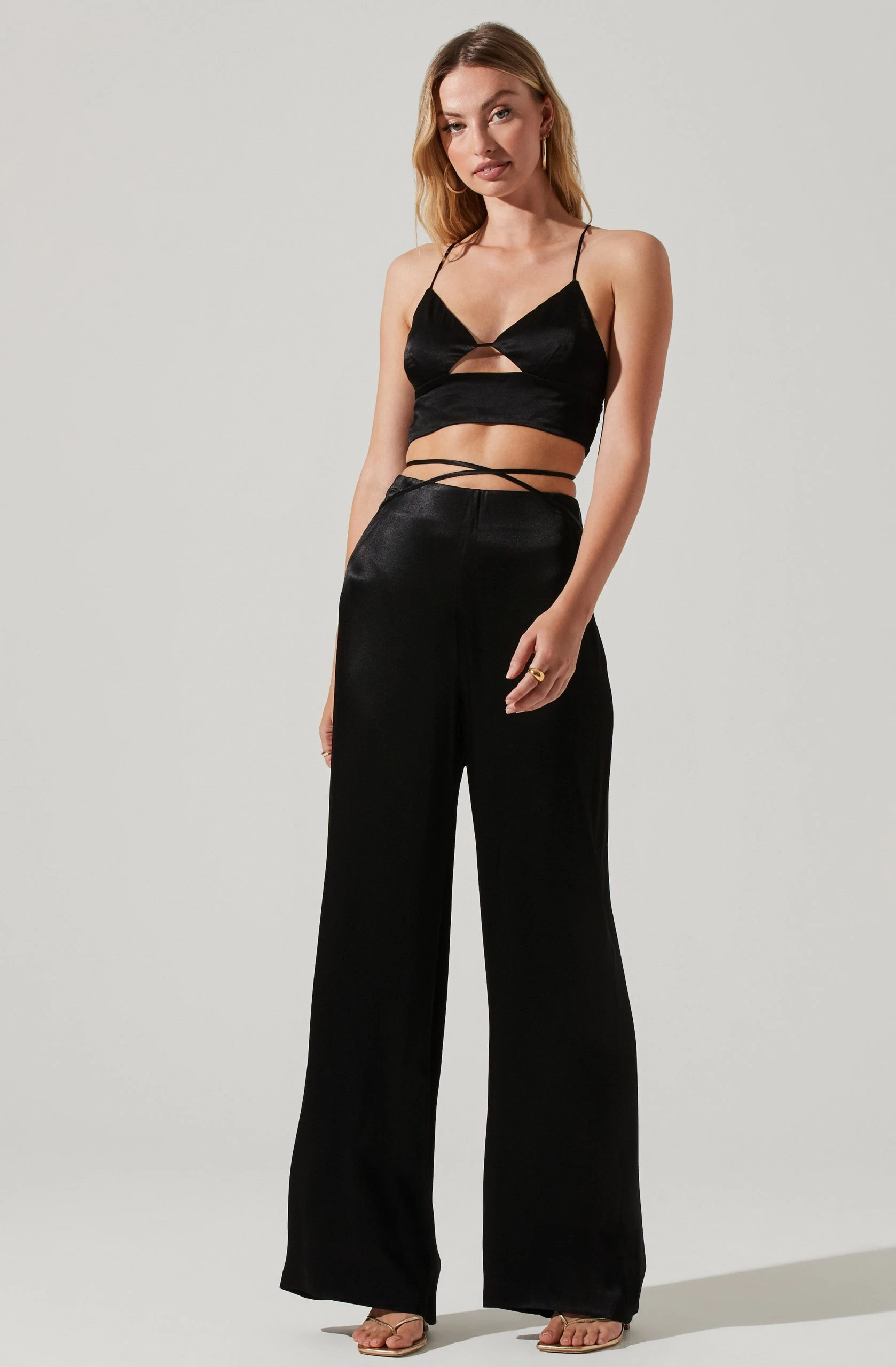 Amiah Satin Tie Waist Wide Leg Pants - Image 7