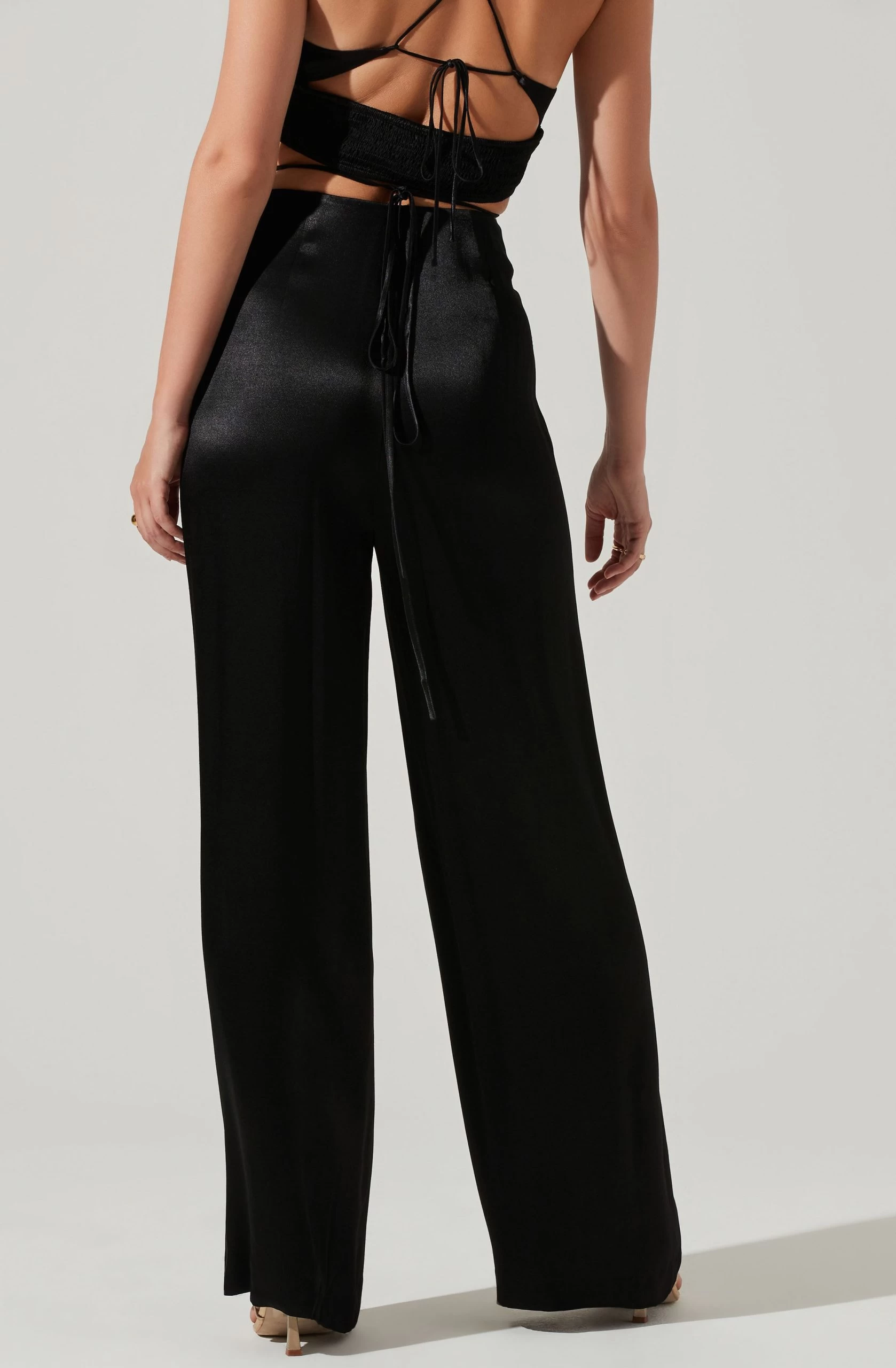 Amiah Satin Tie Waist Wide Leg Pants - Image 8