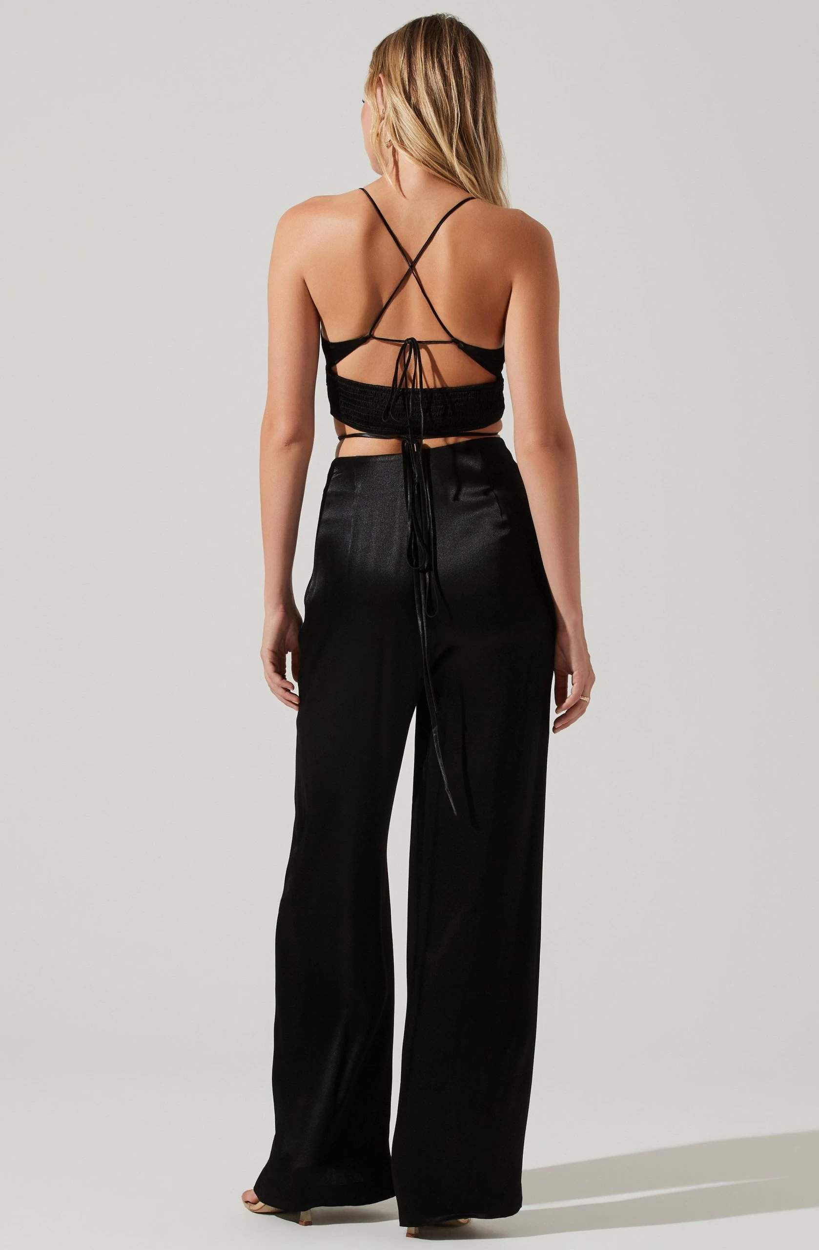 Amiah Satin Tie Waist Wide Leg Pants - Image 9