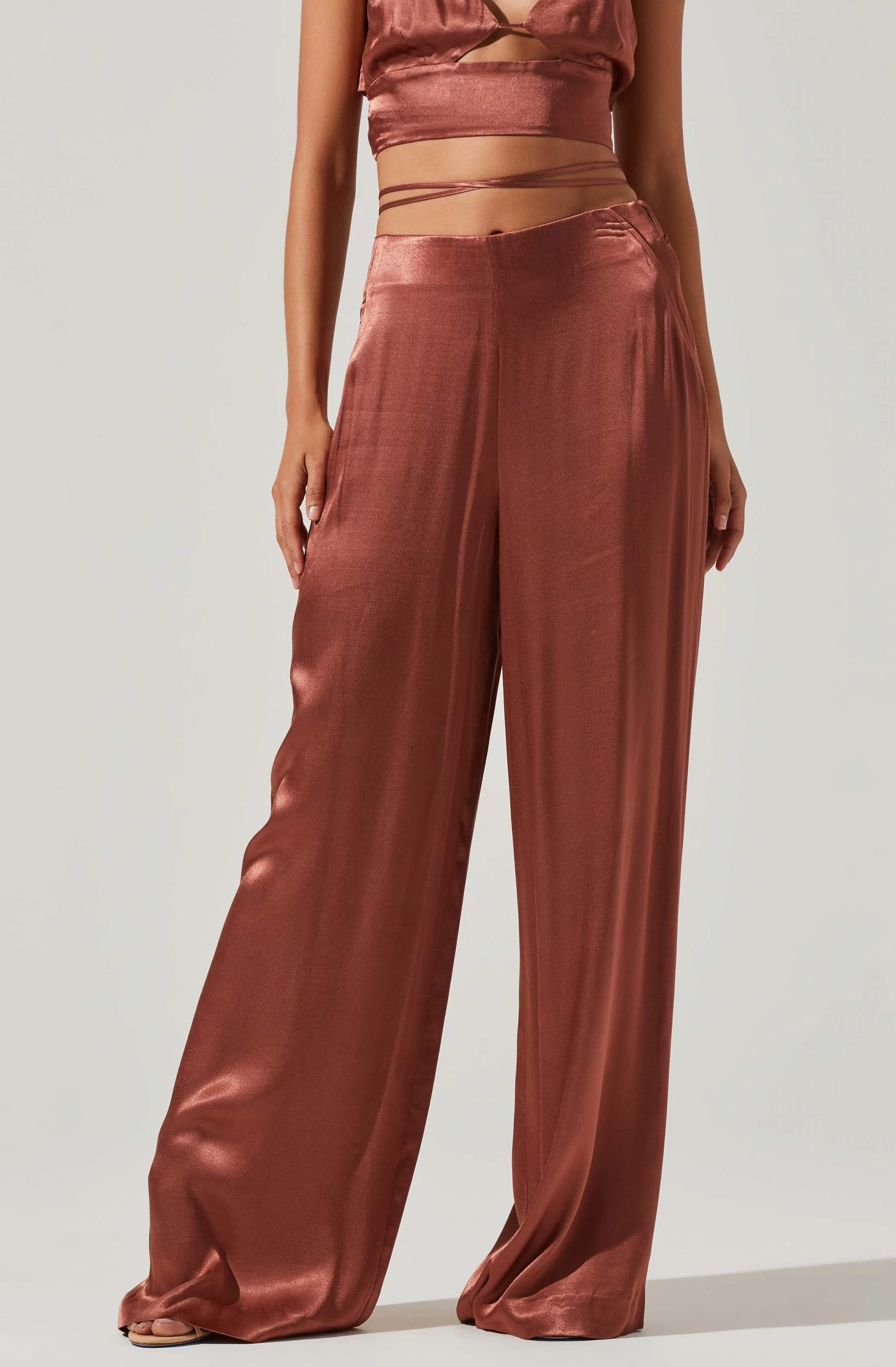 Amiah Satin Tie Waist Wide Leg Pants - Image 2