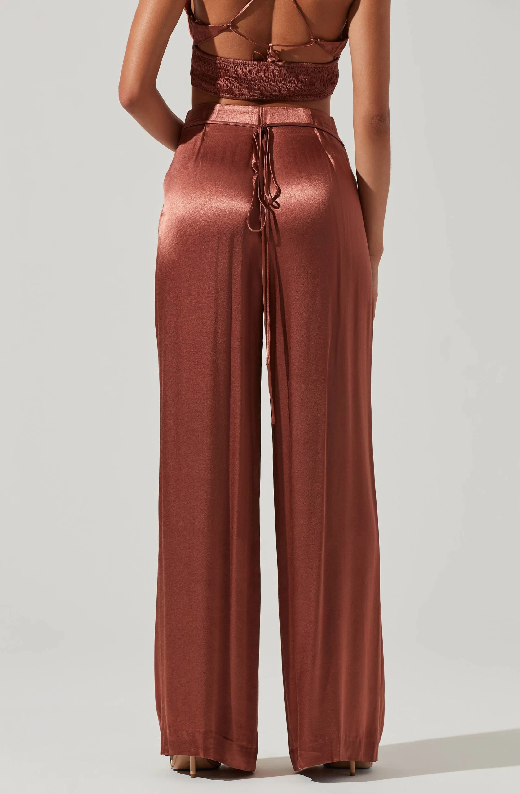 Amiah Satin Tie Waist Wide Leg Pants - Image 3