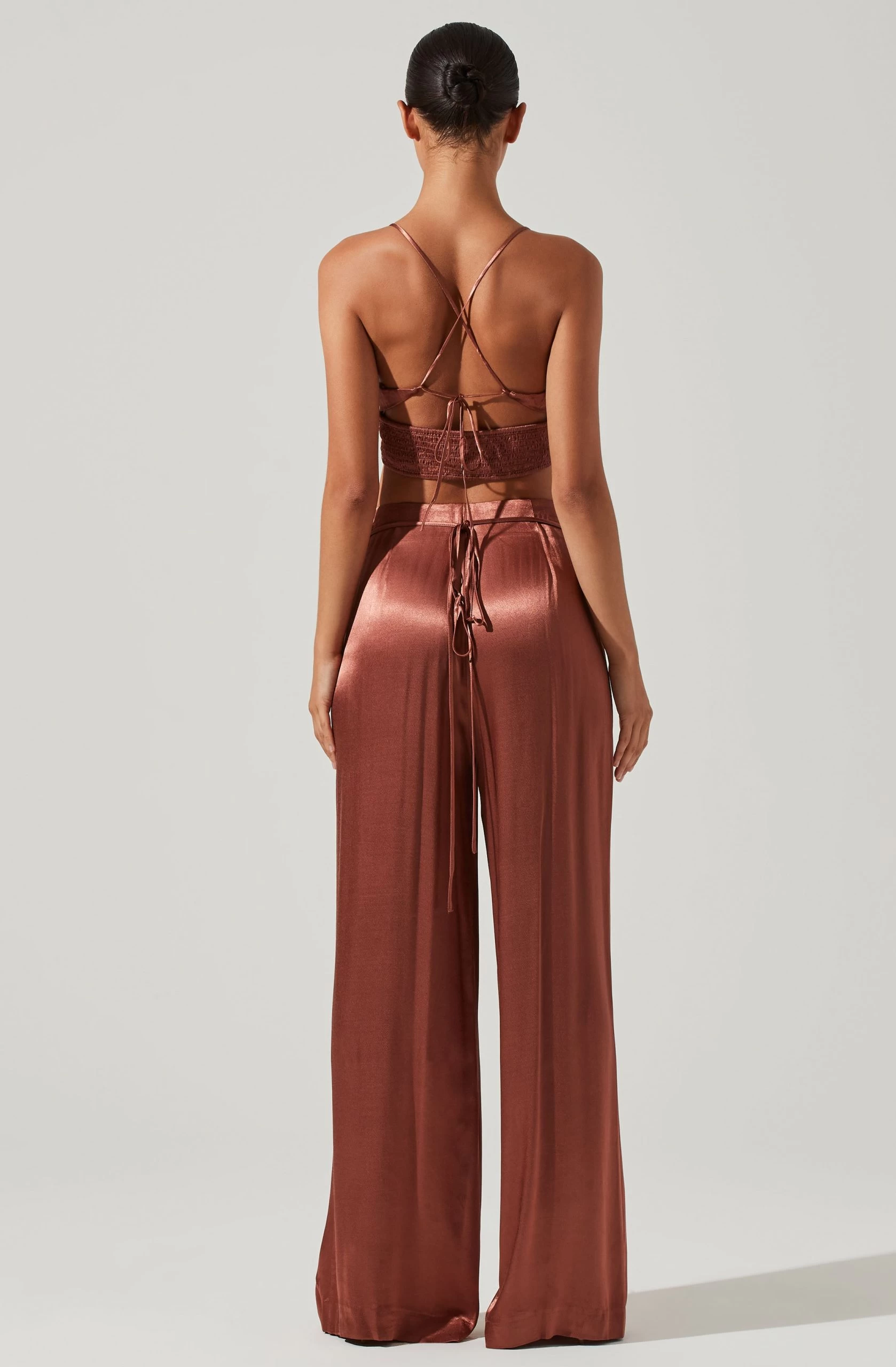 Amiah Satin Tie Waist Wide Leg Pants - Image 4