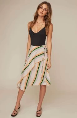 Dallas Striped Asymmetrical Midi Skirt