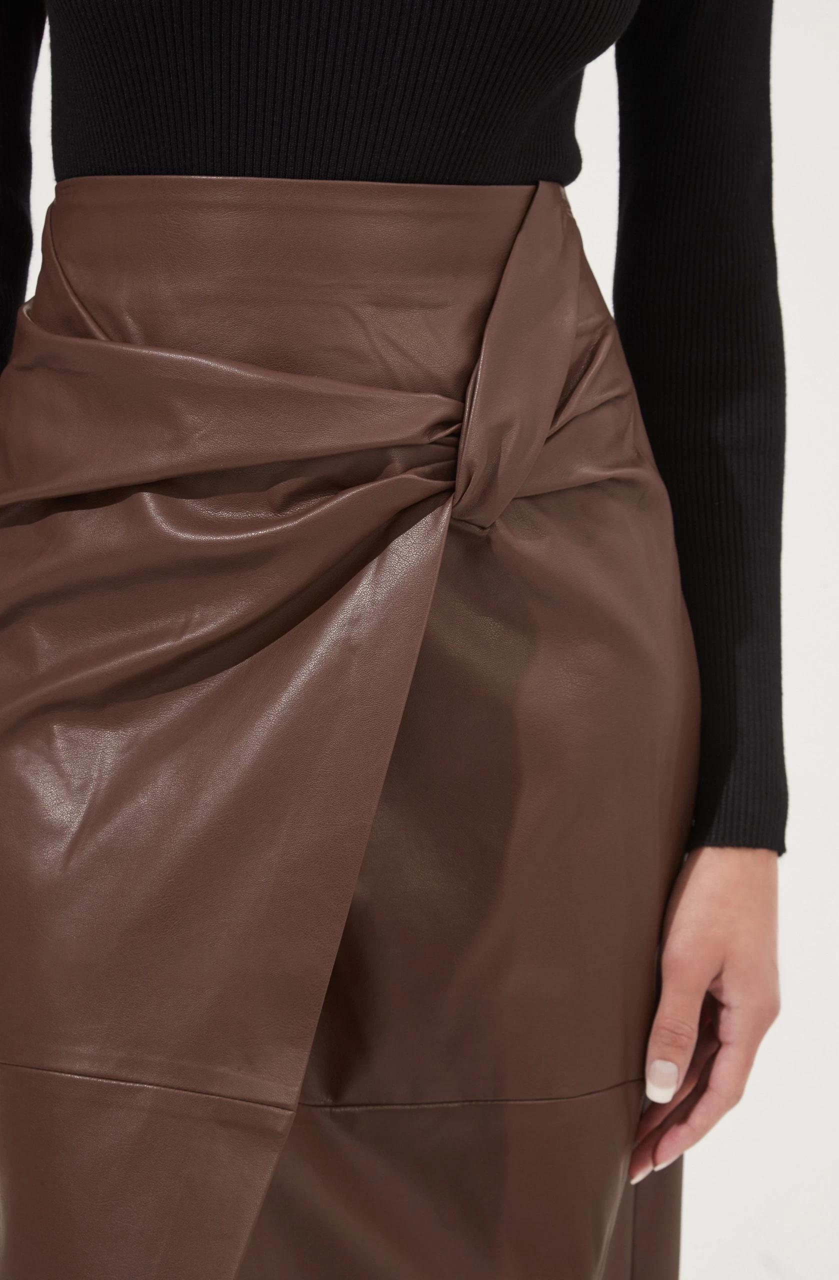 Kari Faux Leather Twist Front Midi Skirt - Image 7