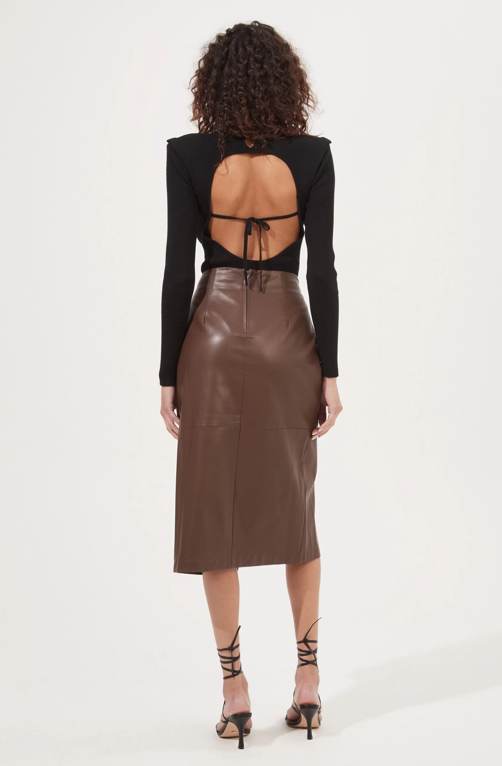 Kari Faux Leather Twist Front Midi Skirt - Image 8