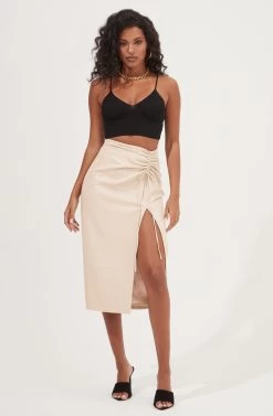 Alondra Ruched Faux Leather Midi Skirt