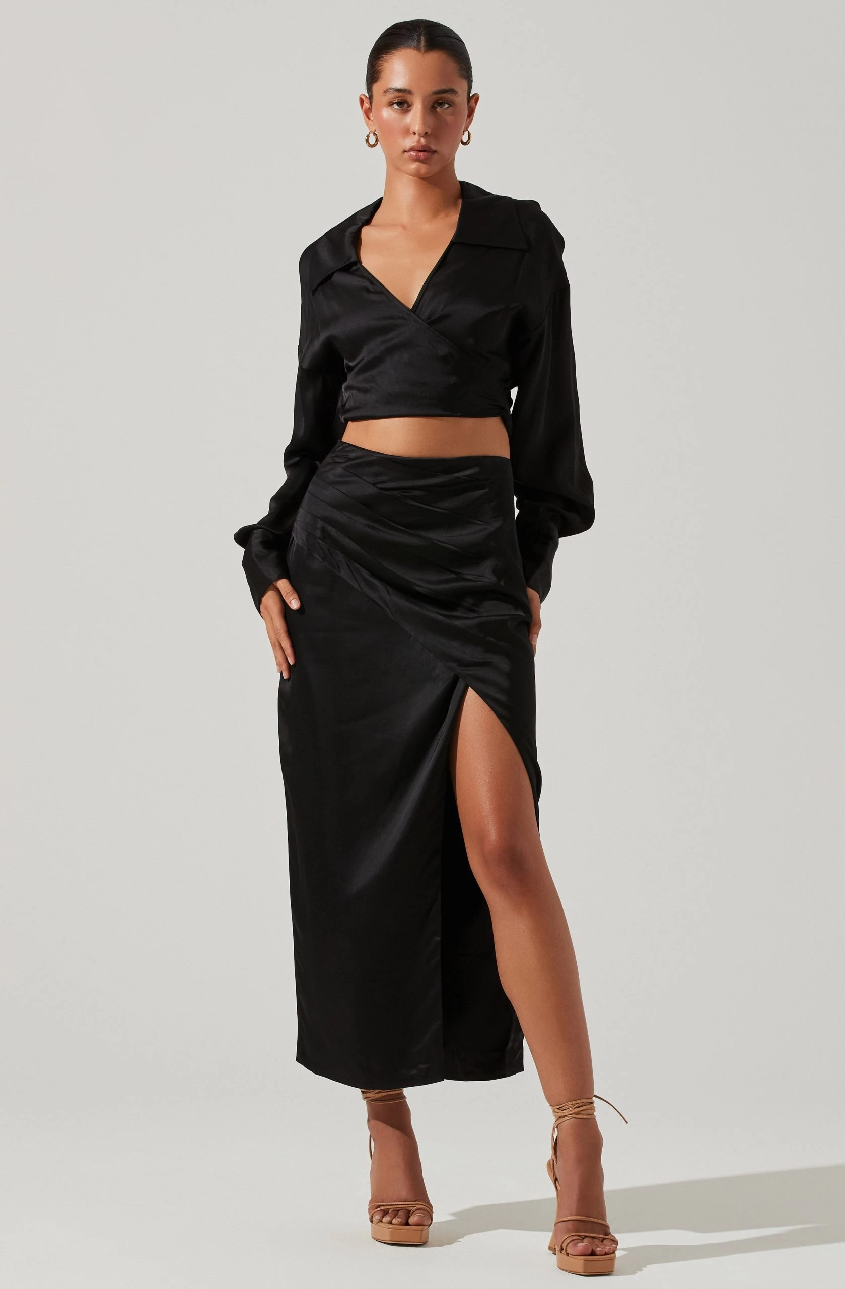 Loretta Satin Wrap Front Midi Skirt - Image 6