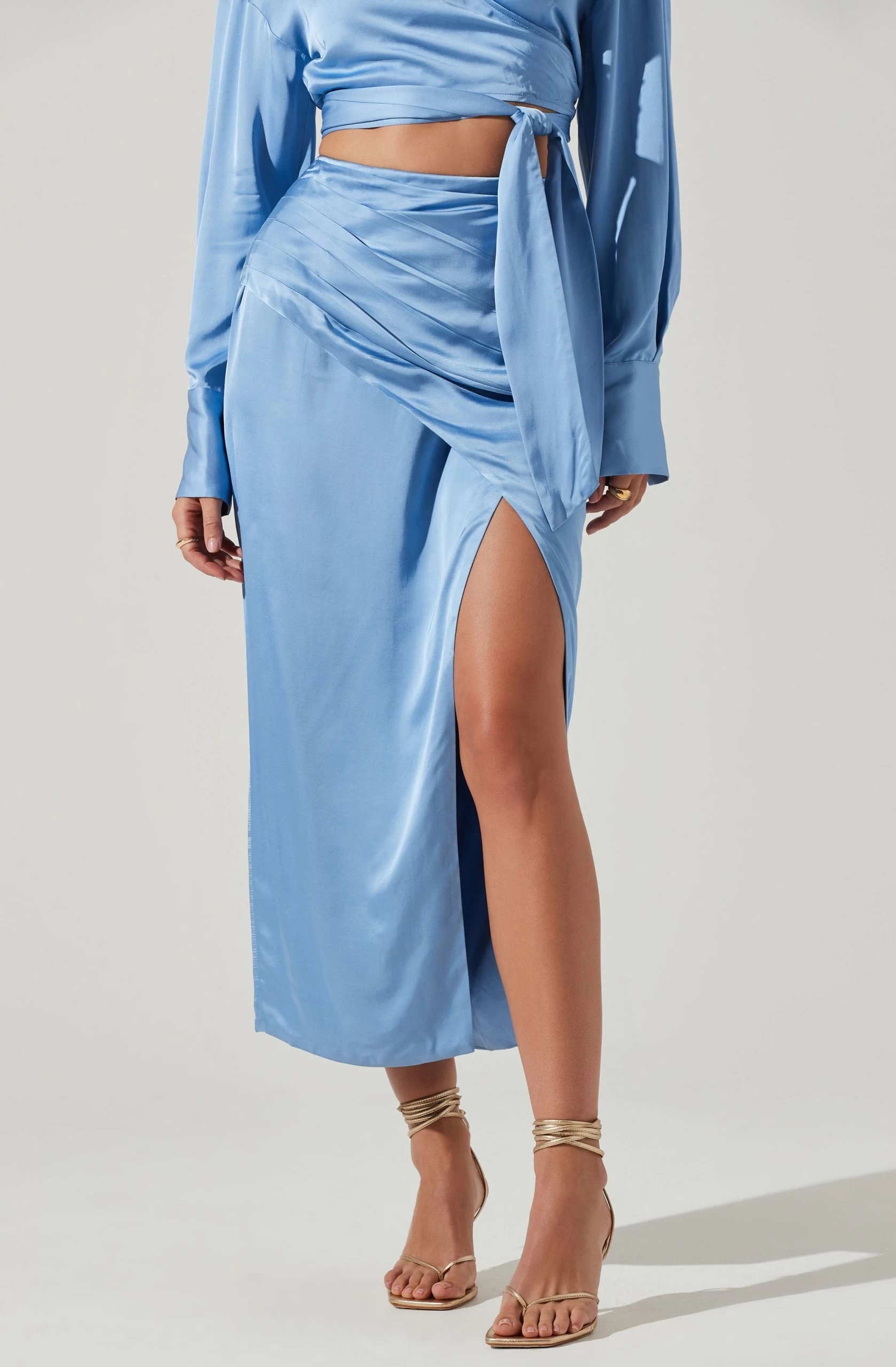 Loretta Satin Wrap Front Midi Skirt - Image 3