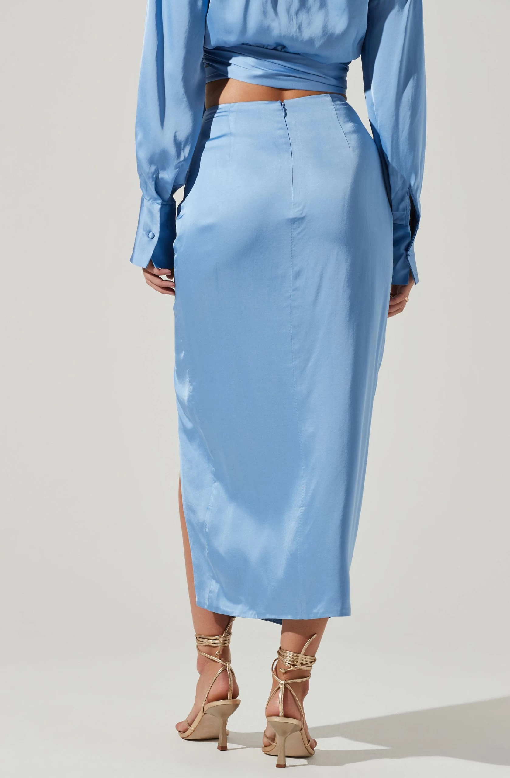 Loretta Satin Wrap Front Midi Skirt - Image 4