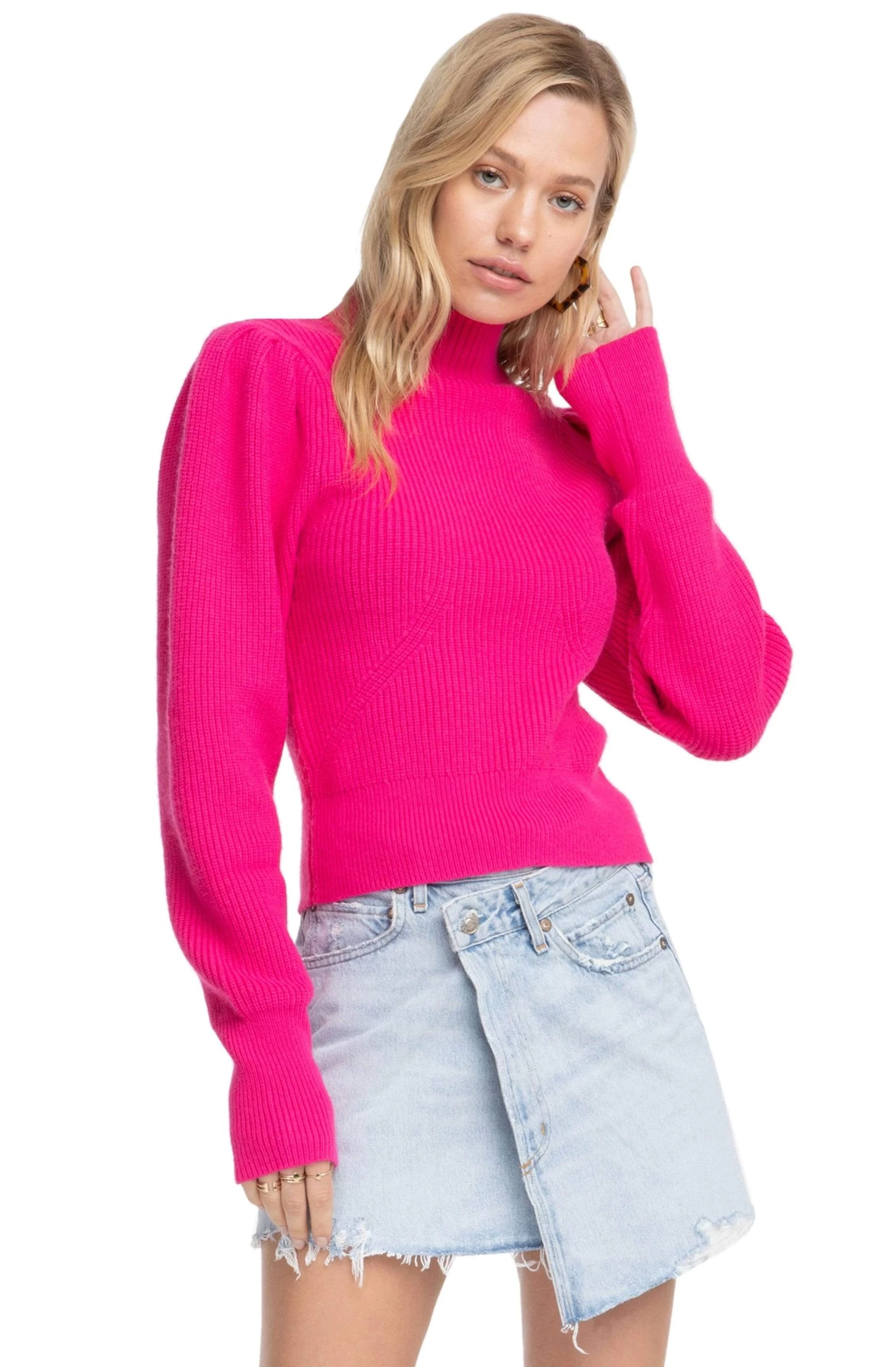 Mock Neck Puff Sleeve Sweater