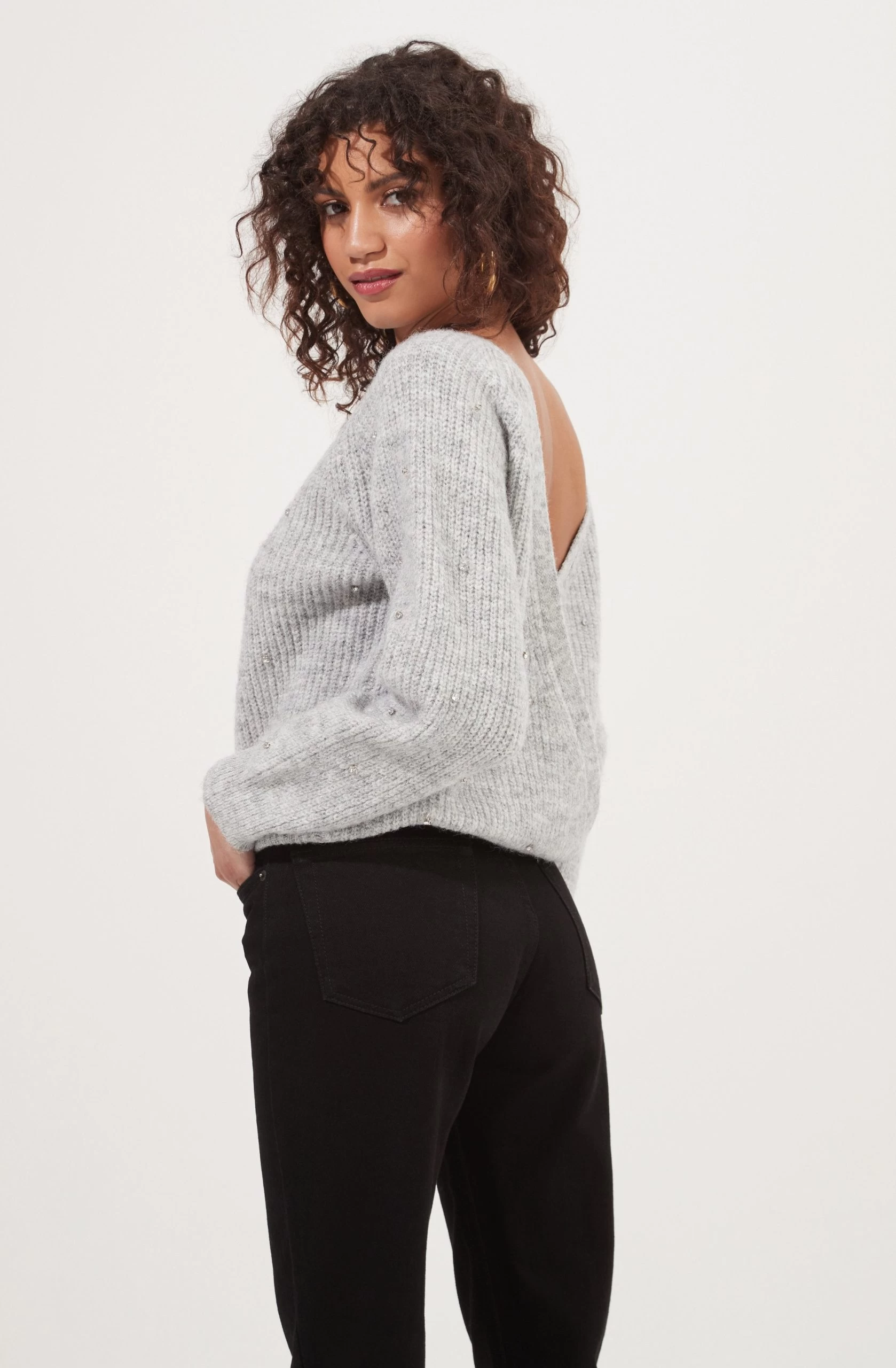 Serena Open Back Rhinestone Embellished Sweater - Image 9