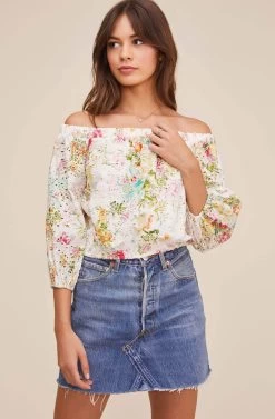 Danya Floral Print Eyelet Top