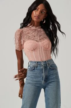 Lacie Bustier Short Sleeve Lace Bodysuit