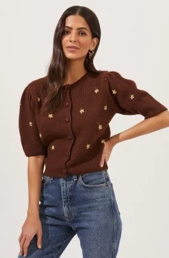 Valeria Flower Embroidered Short Sleeve Cardigan