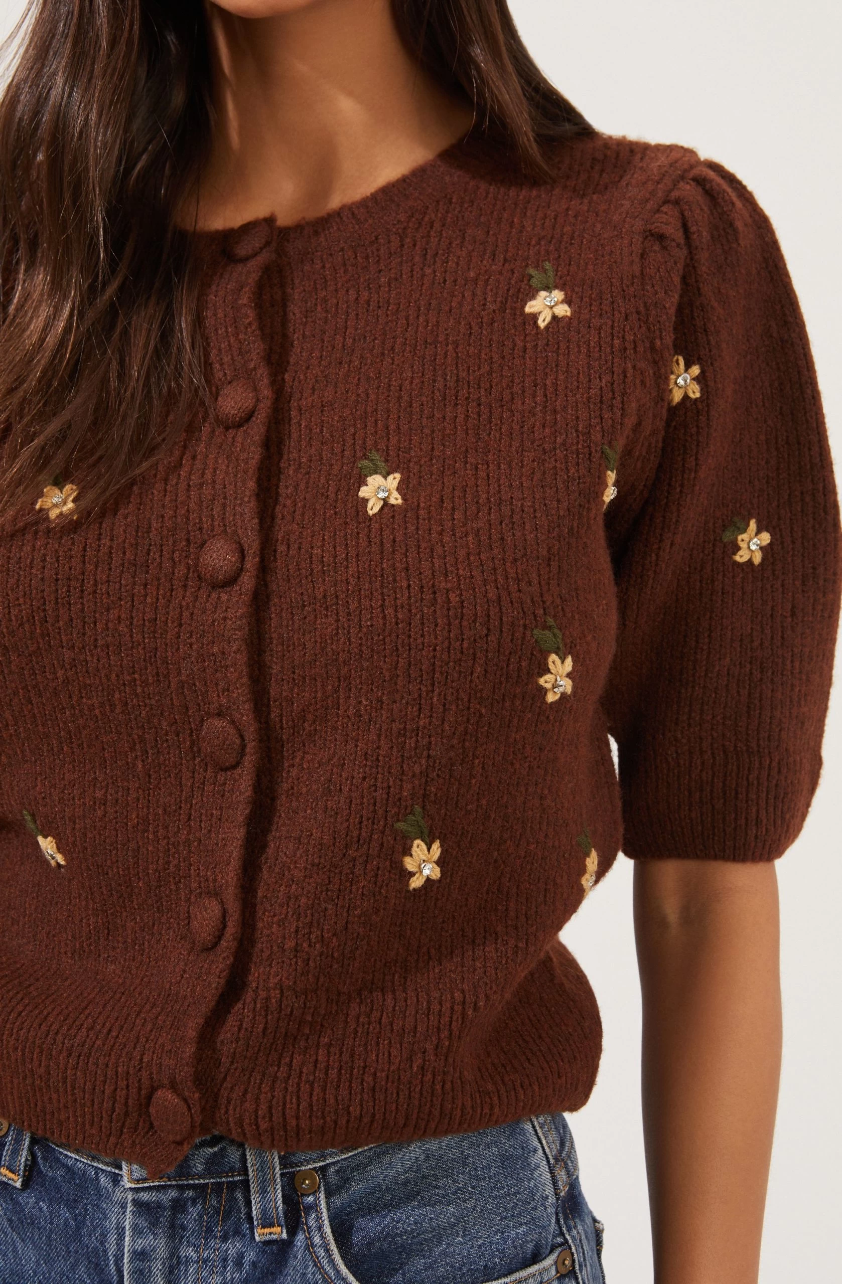 Valeria Flower Embroidered Short Sleeve Cardigan - Image 2