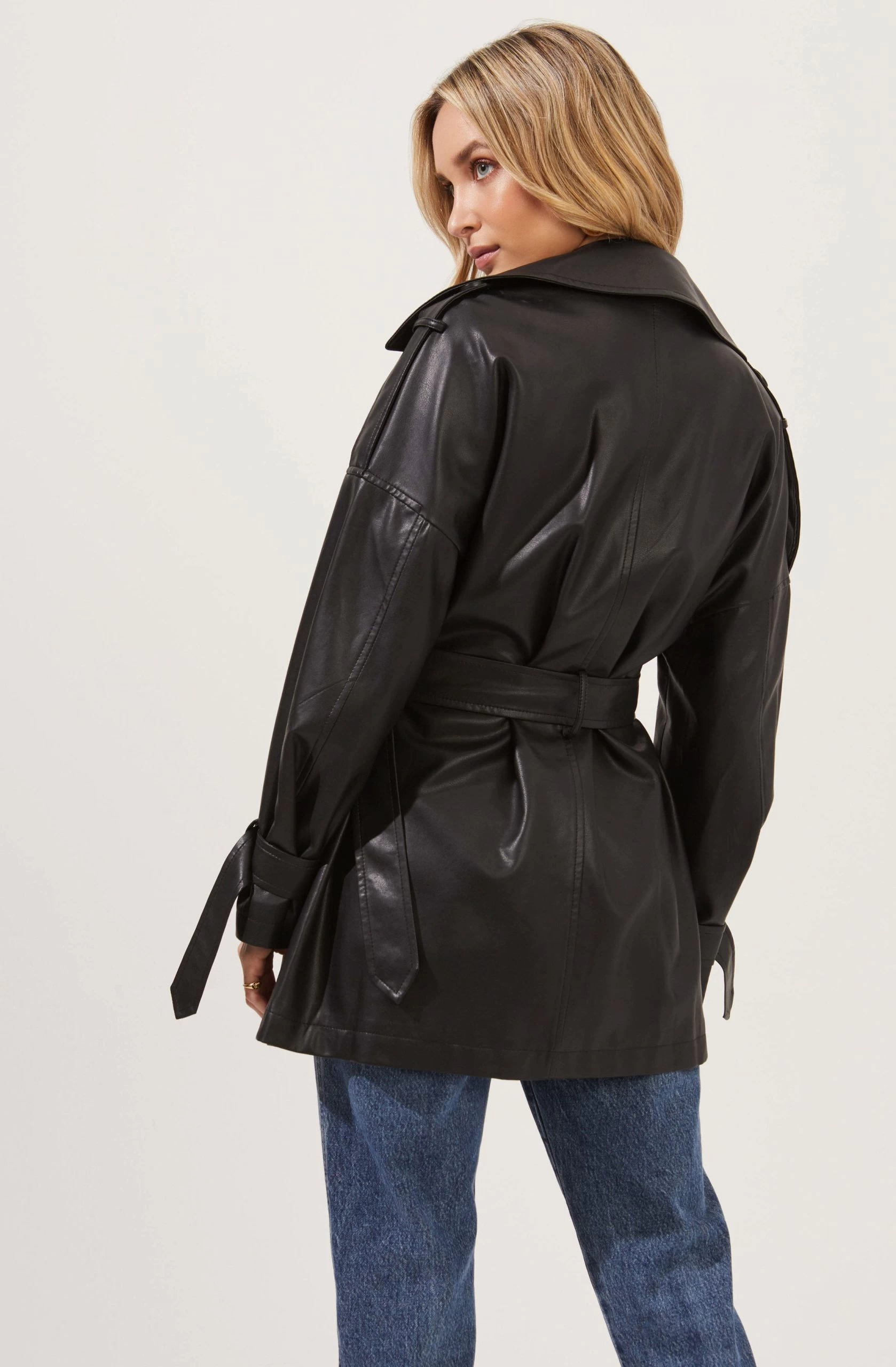 Peoria Belted Faux Leather Jacket - Image 4