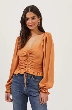Love Song Ruched Frill Puff Sleeve Top