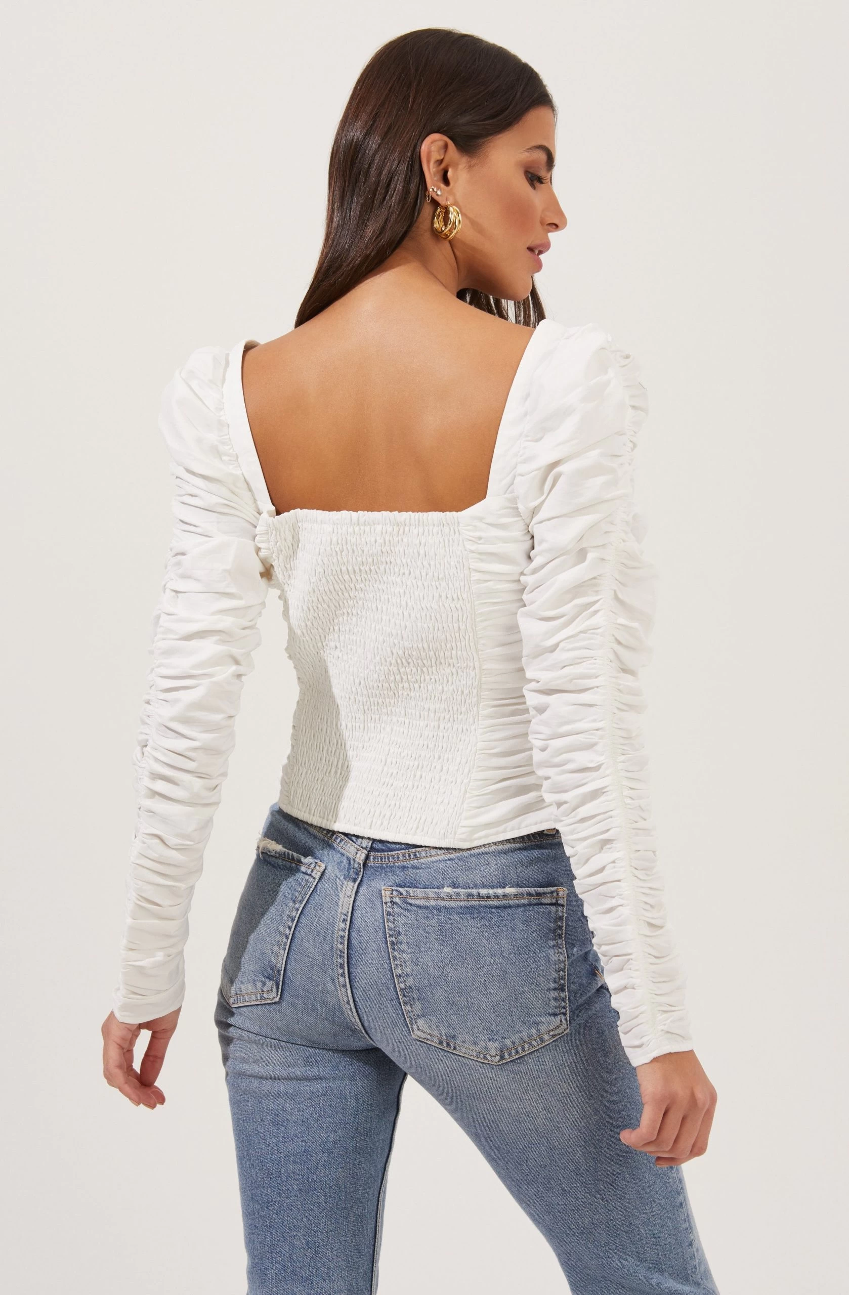 Imogene Ruched Long Sleeve Sweetheart Top - Image 4